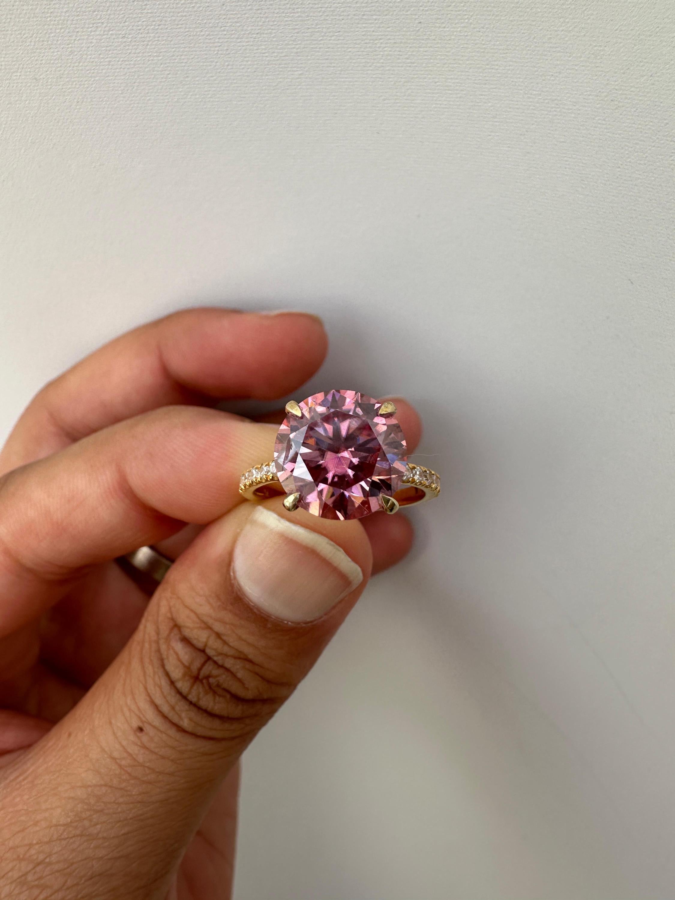 4 CT Pink Moissanite Engagement Ring, Hidden Halo Pavé Band, 14k Gold Vermeil