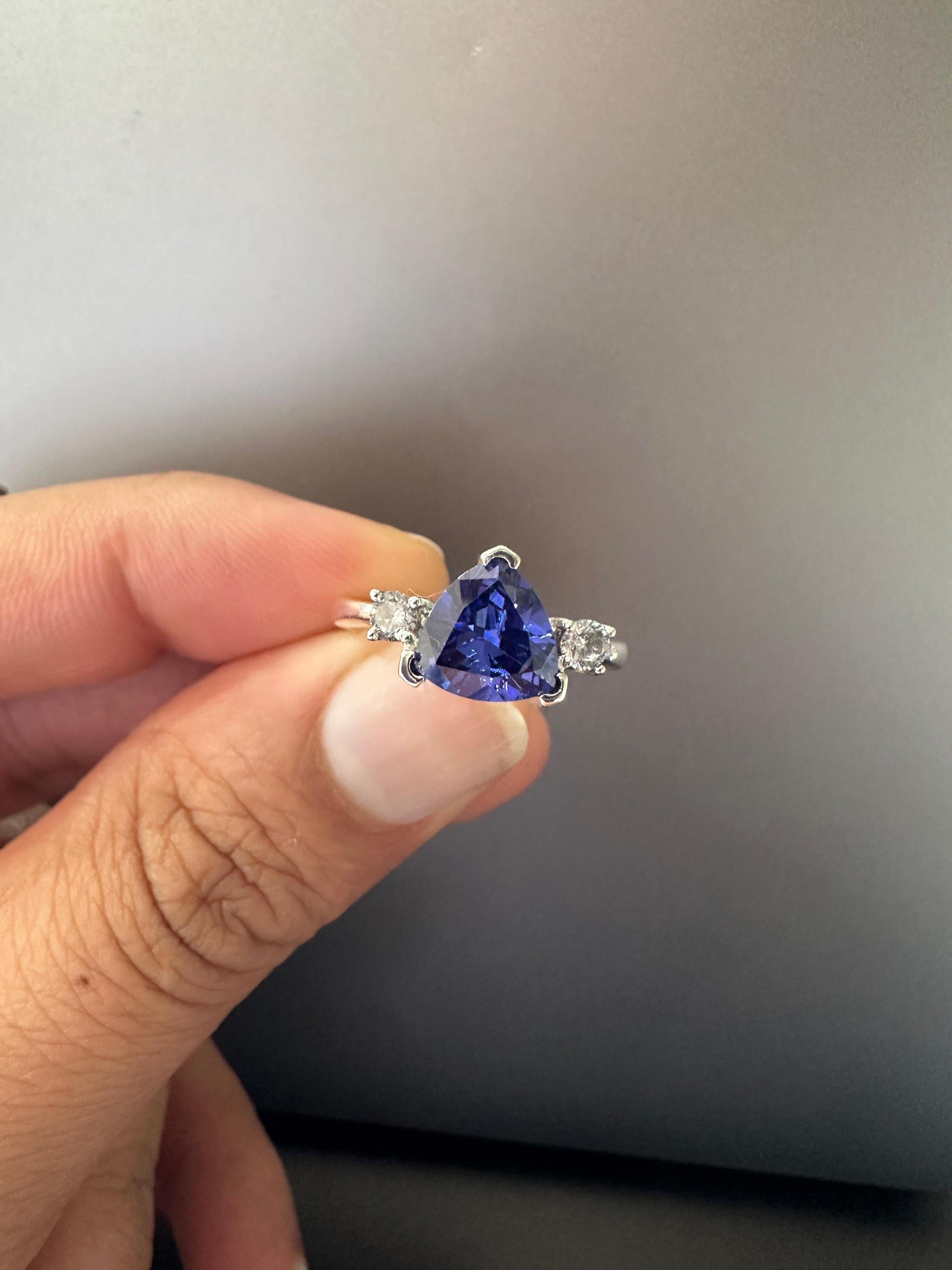 14k Gold Tanzanite Ring – Trillion Cut Blue Gemstone Engagement Ring, Anniversary Gift for her