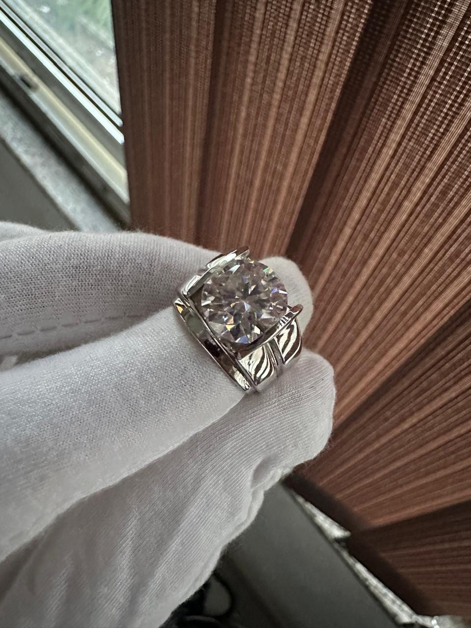 Chunky Moissanite Ring for Men | Platinum Over Sterling Silver