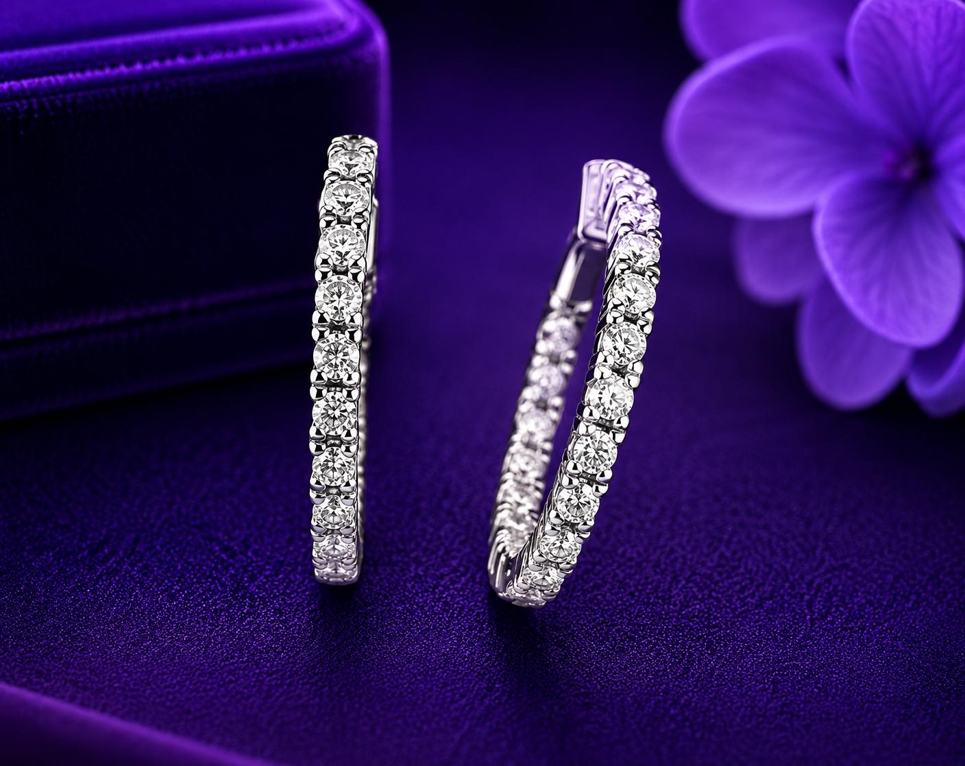 Moissanite Hoop Earrings | Platinum Over 925 Silver, Bridal Jewelry