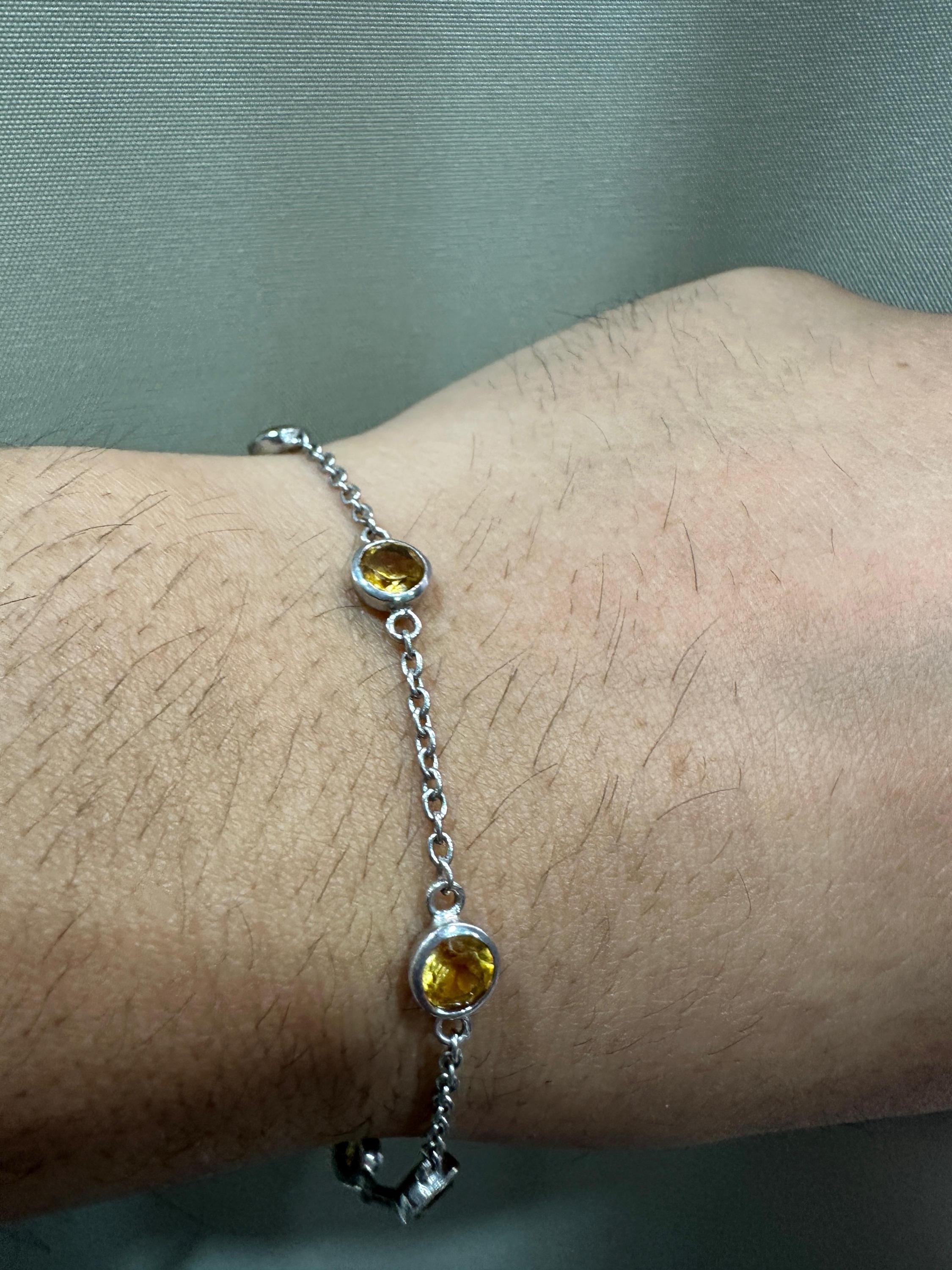 Natural Citrine Chain Bracelet, 925 Silver, Dainty Gemstone Bracelet, Gift for Him or Her