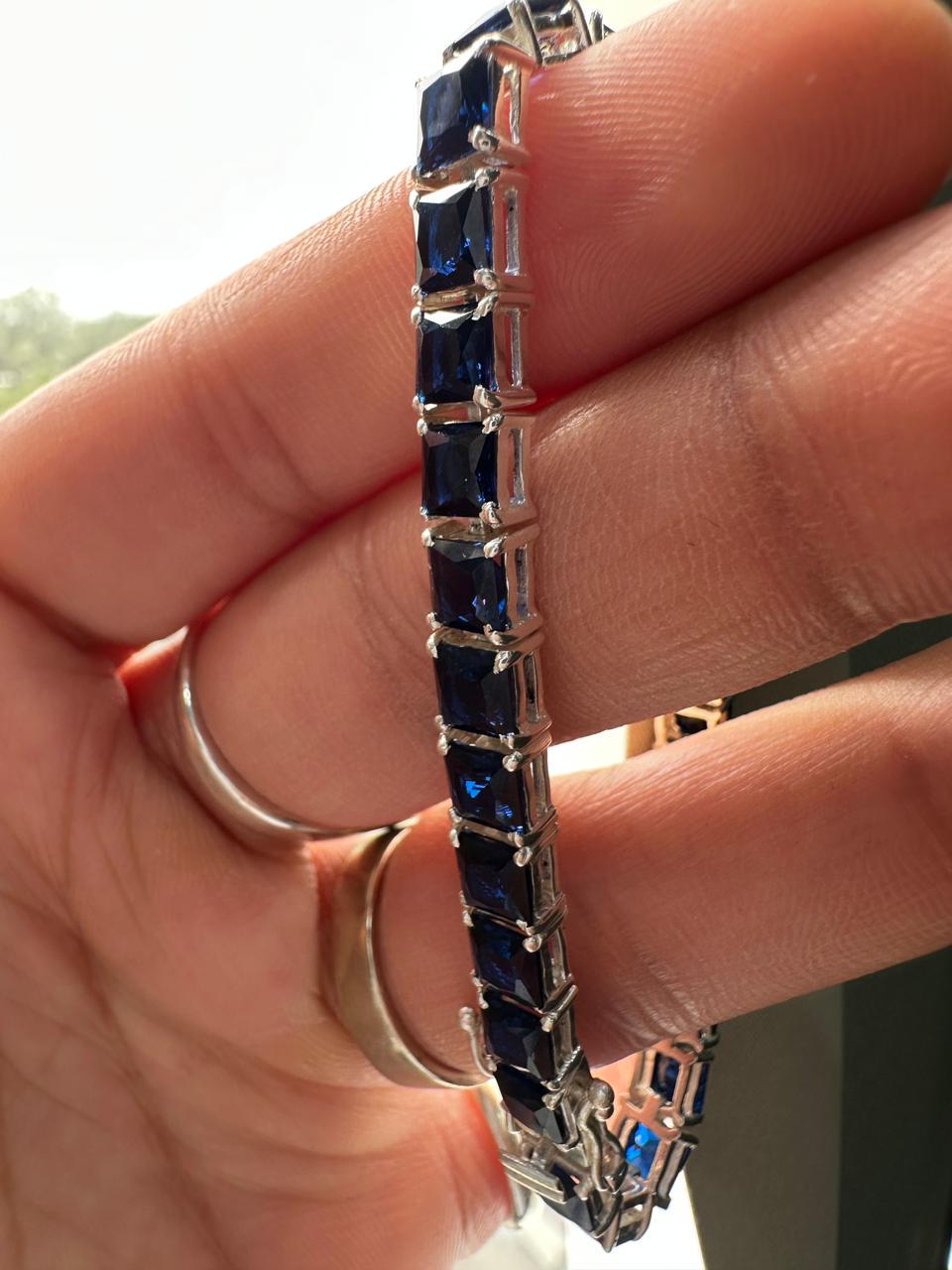 Royal Blue Sapphire Tennis Bracelet | 925 Sterling Silver, Luxury Gift for him