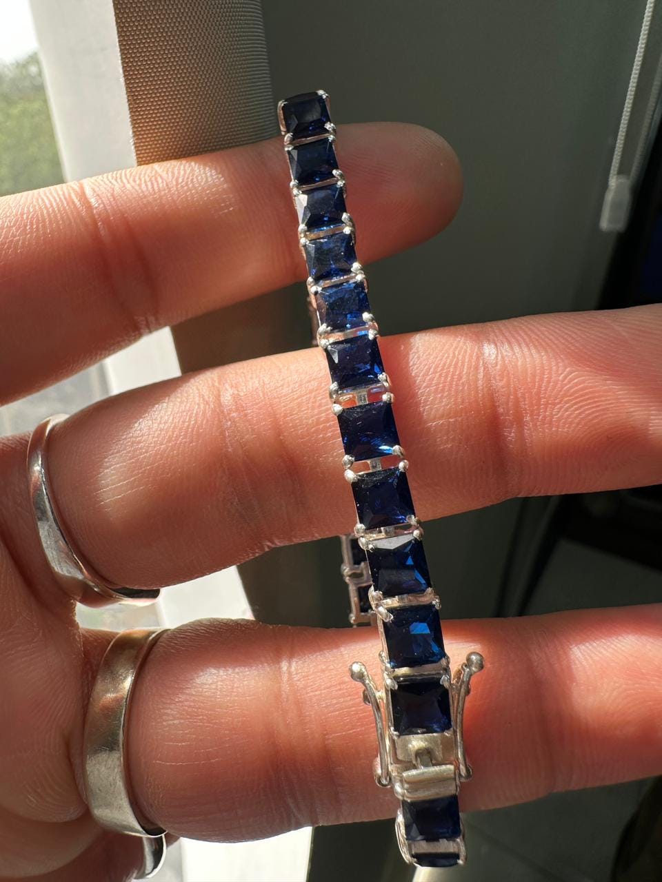Royal Blue Sapphire Tennis Bracelet | 925 Sterling Silver, Luxury Gift for him