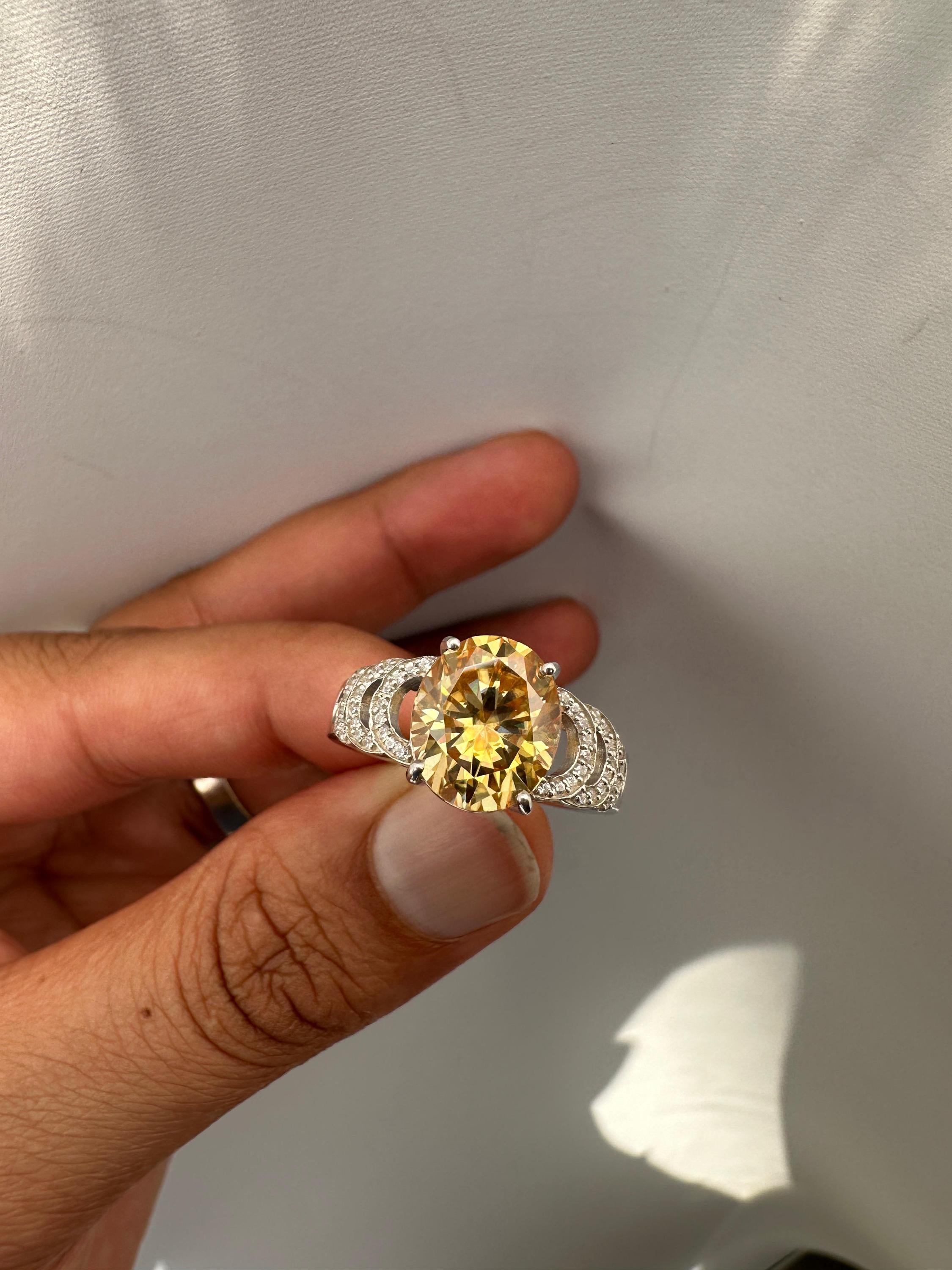 6 CT Yellow Moissanite Oval Engagement Ring | 14K White Gold, Luxury Gift for Her