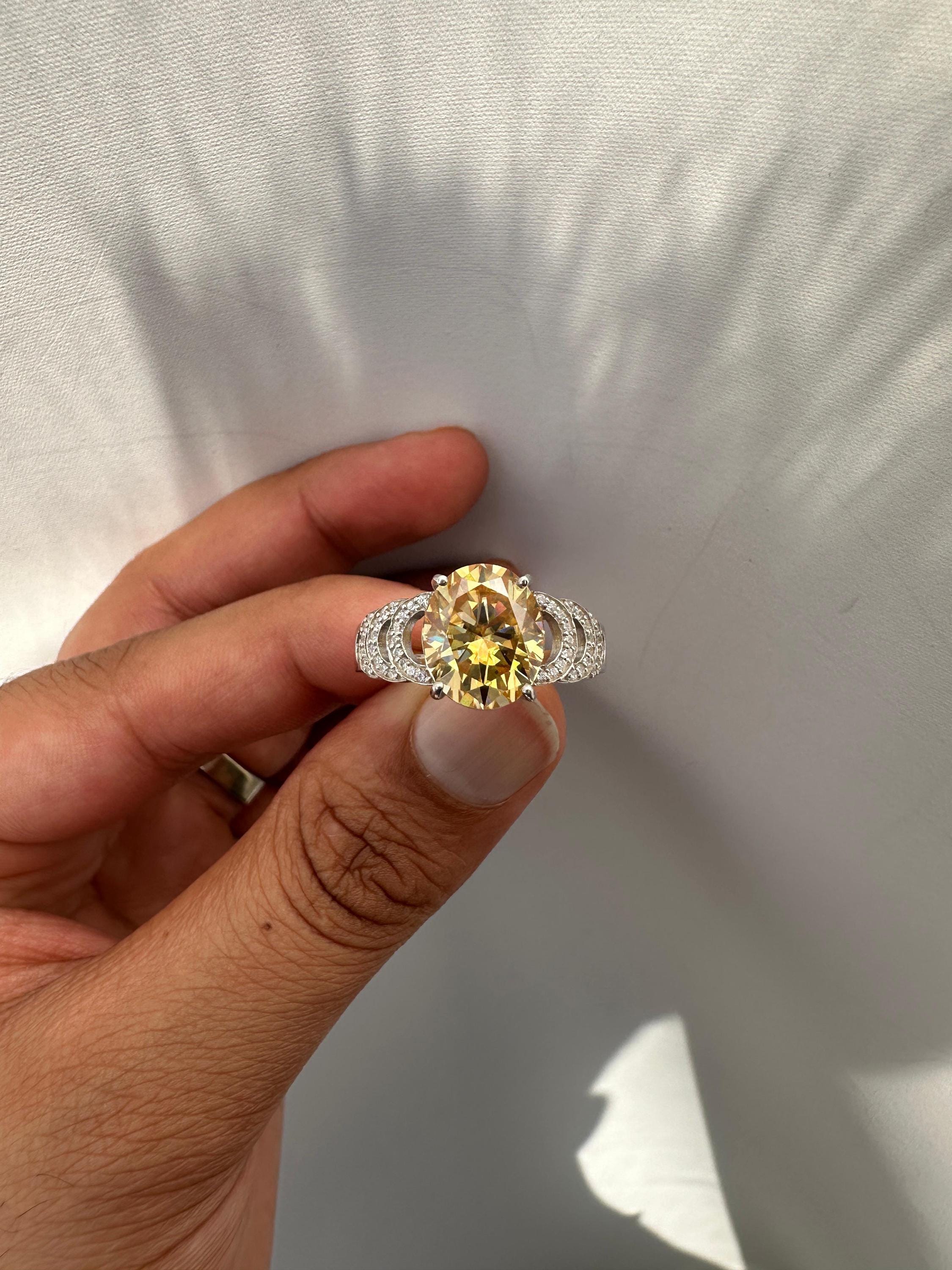 6 CT Yellow Moissanite Oval Engagement Ring | 14K White Gold, Luxury Gift for Her