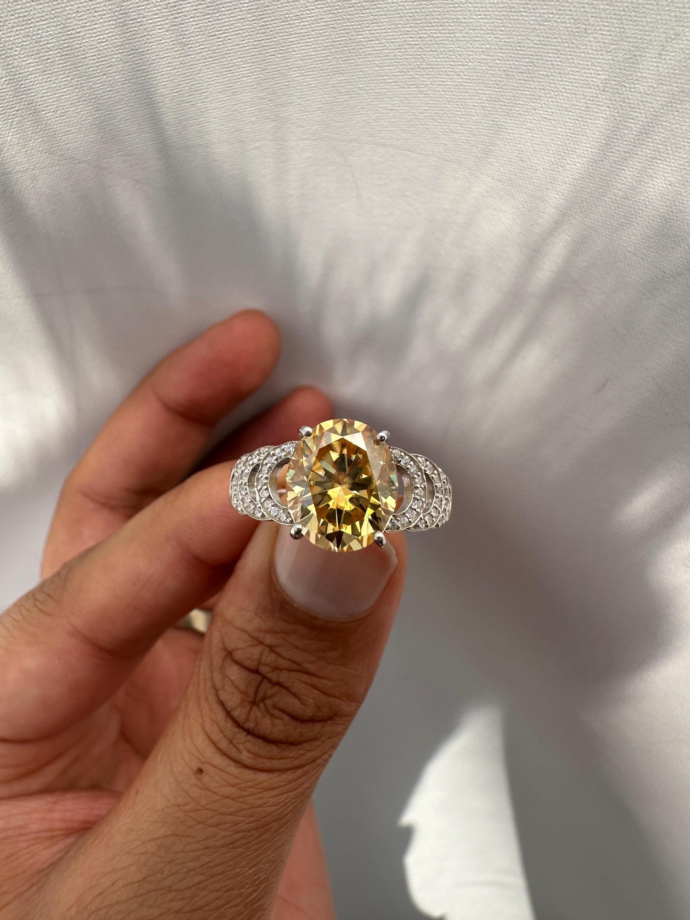 6 CT Yellow Moissanite Oval Engagement Ring | 14K White Gold, Luxury Gift for Her