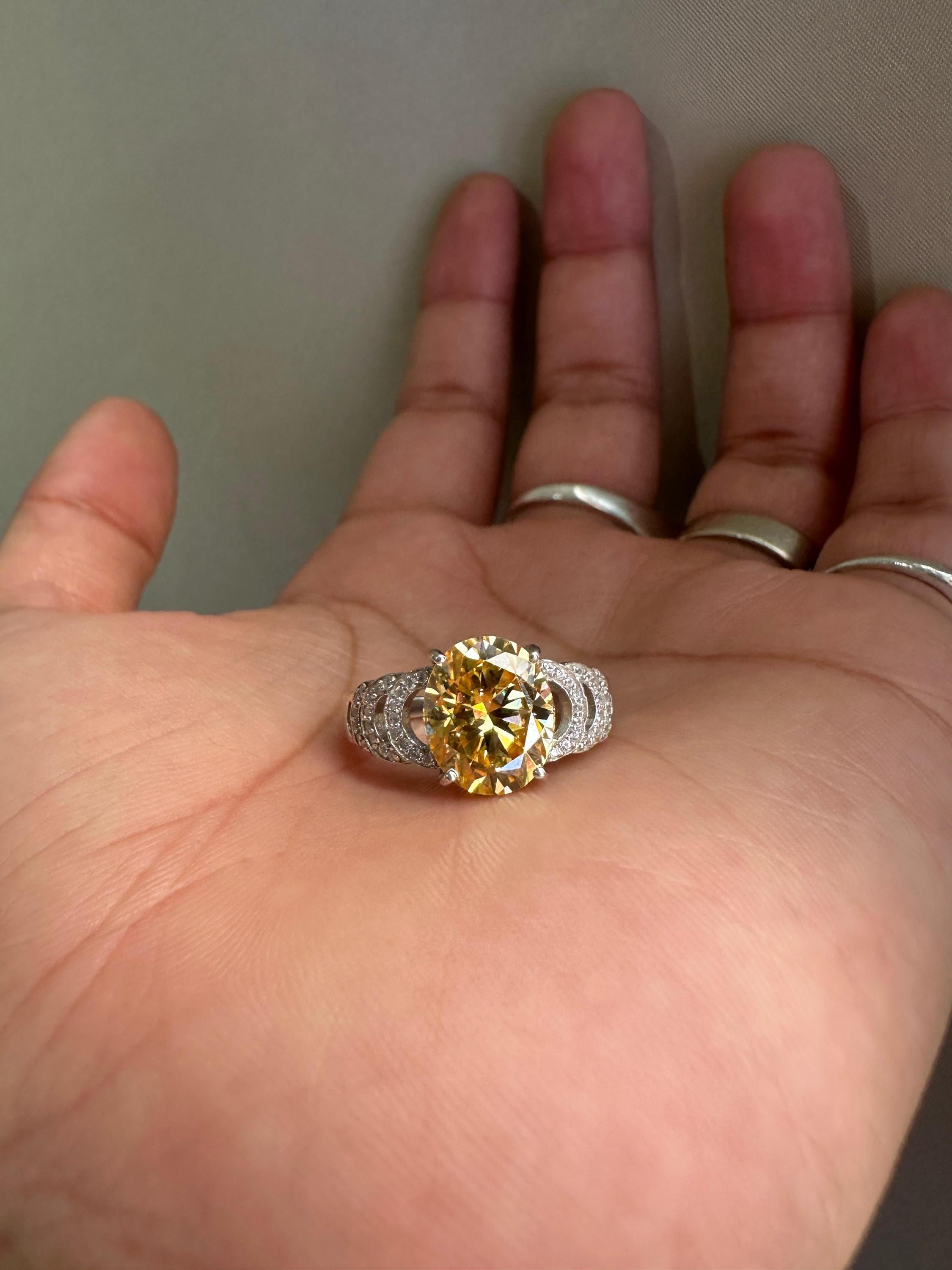 6 CT Yellow Moissanite Oval Engagement Ring | 14K White Gold, Luxury Gift for Her