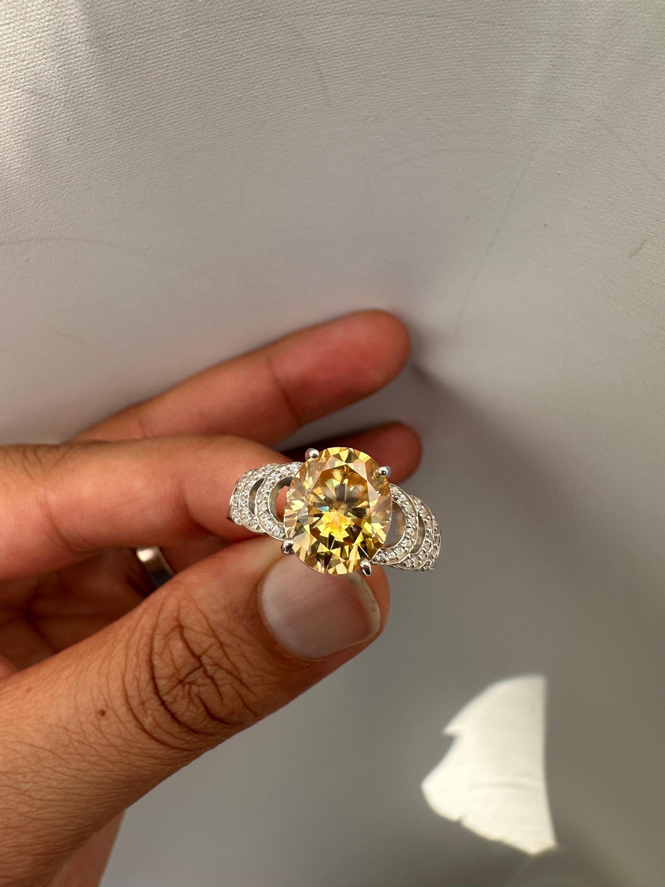 6 CT Yellow Moissanite Oval Engagement Ring | 14K White Gold, Luxury Gift for Her