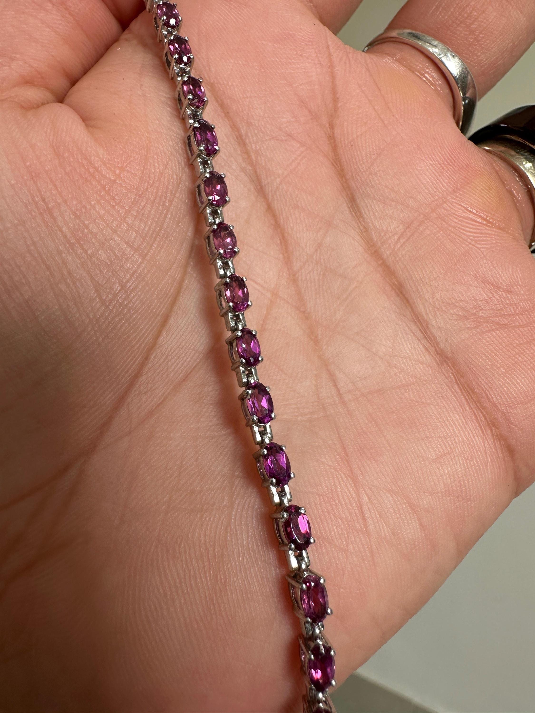 Raspberry Rhodolite Garnet Tennis Bracelet | 925 Sterling Silver, Luxury Gift for her