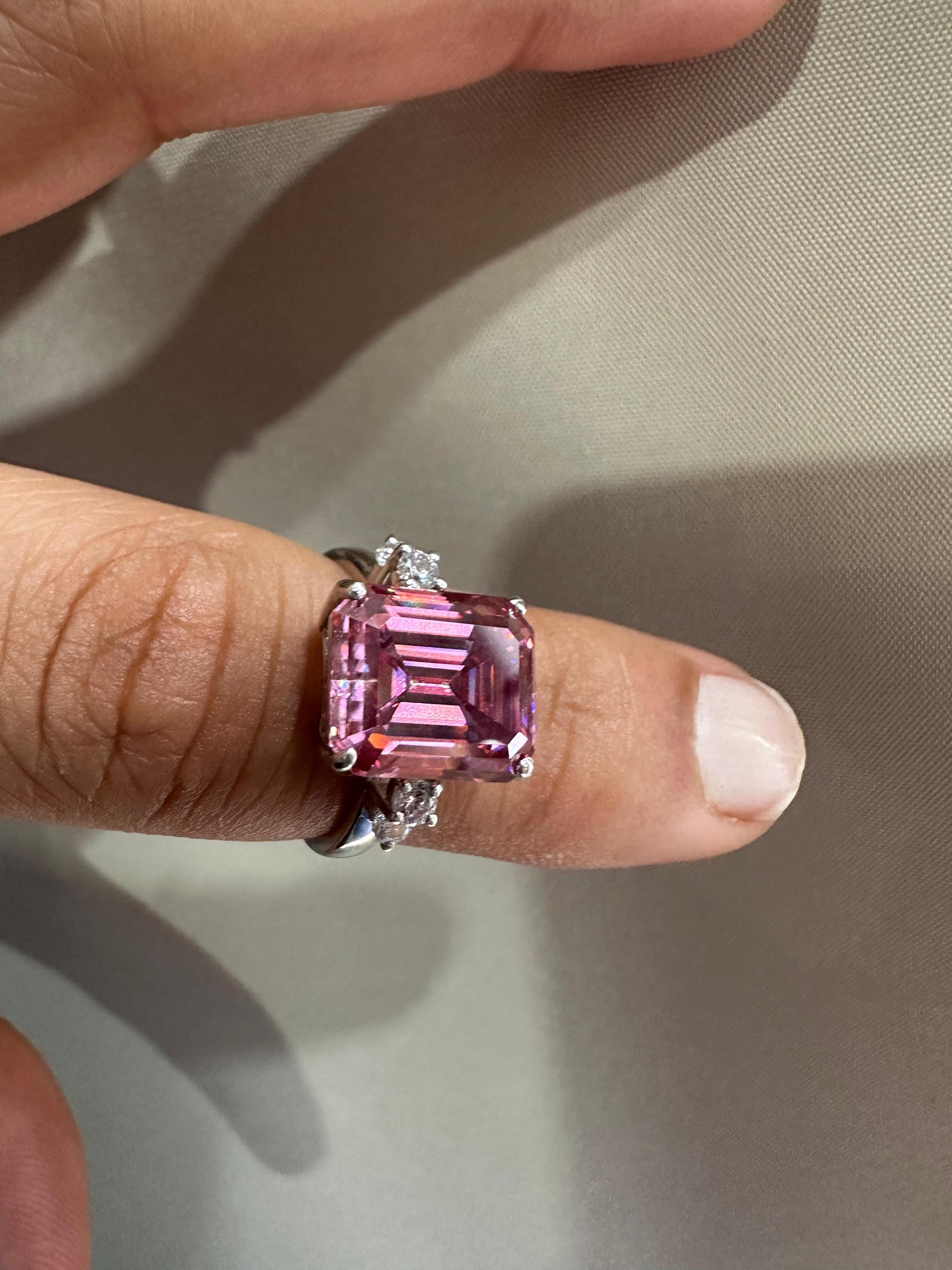 5 CT Pink Moissanite Ring, 14K White Gold, Luxury Engagement Ring Gift for Her