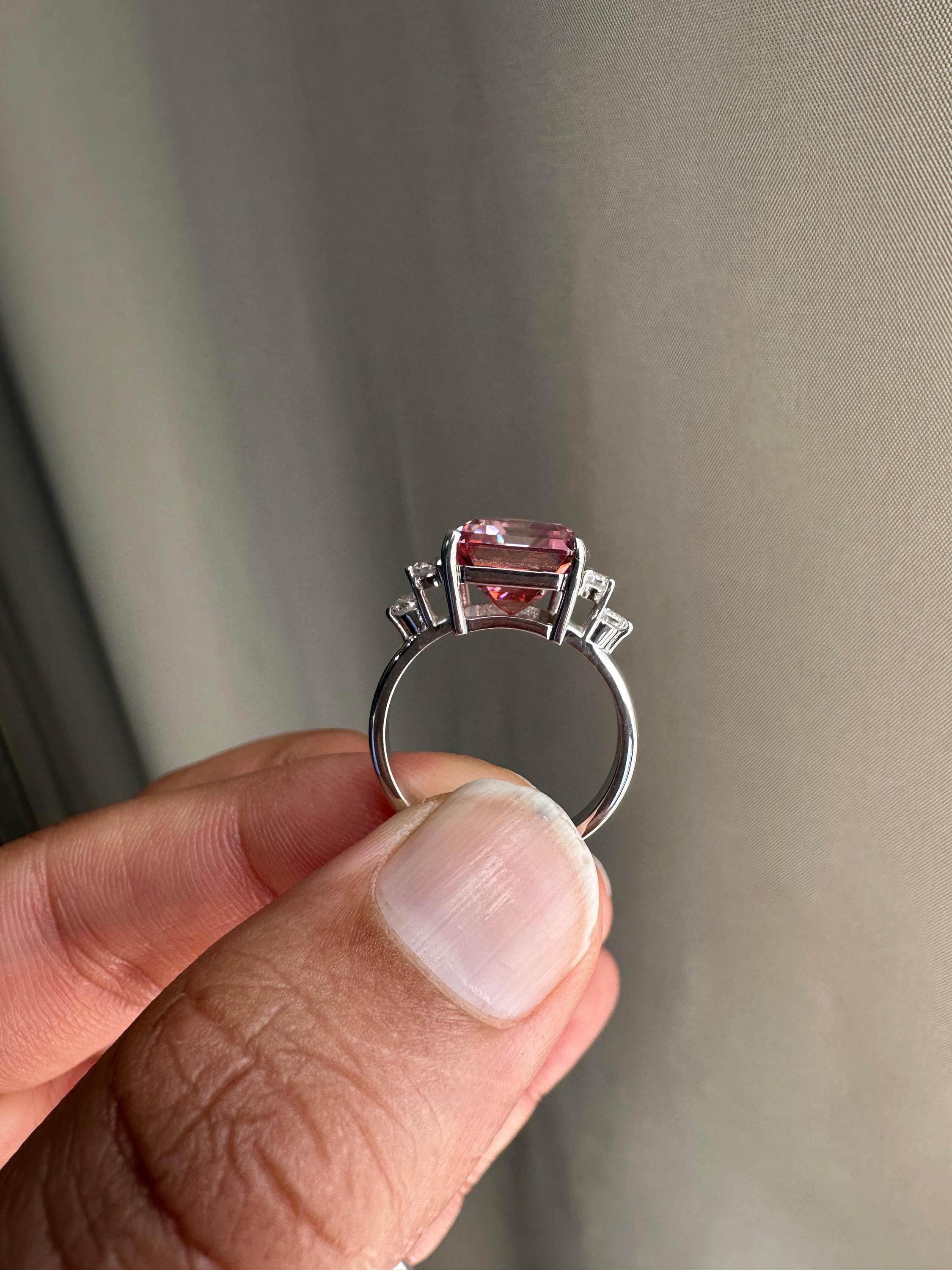 5 CT Pink Moissanite Ring, 14K White Gold, Luxury Engagement Ring Gift for Her