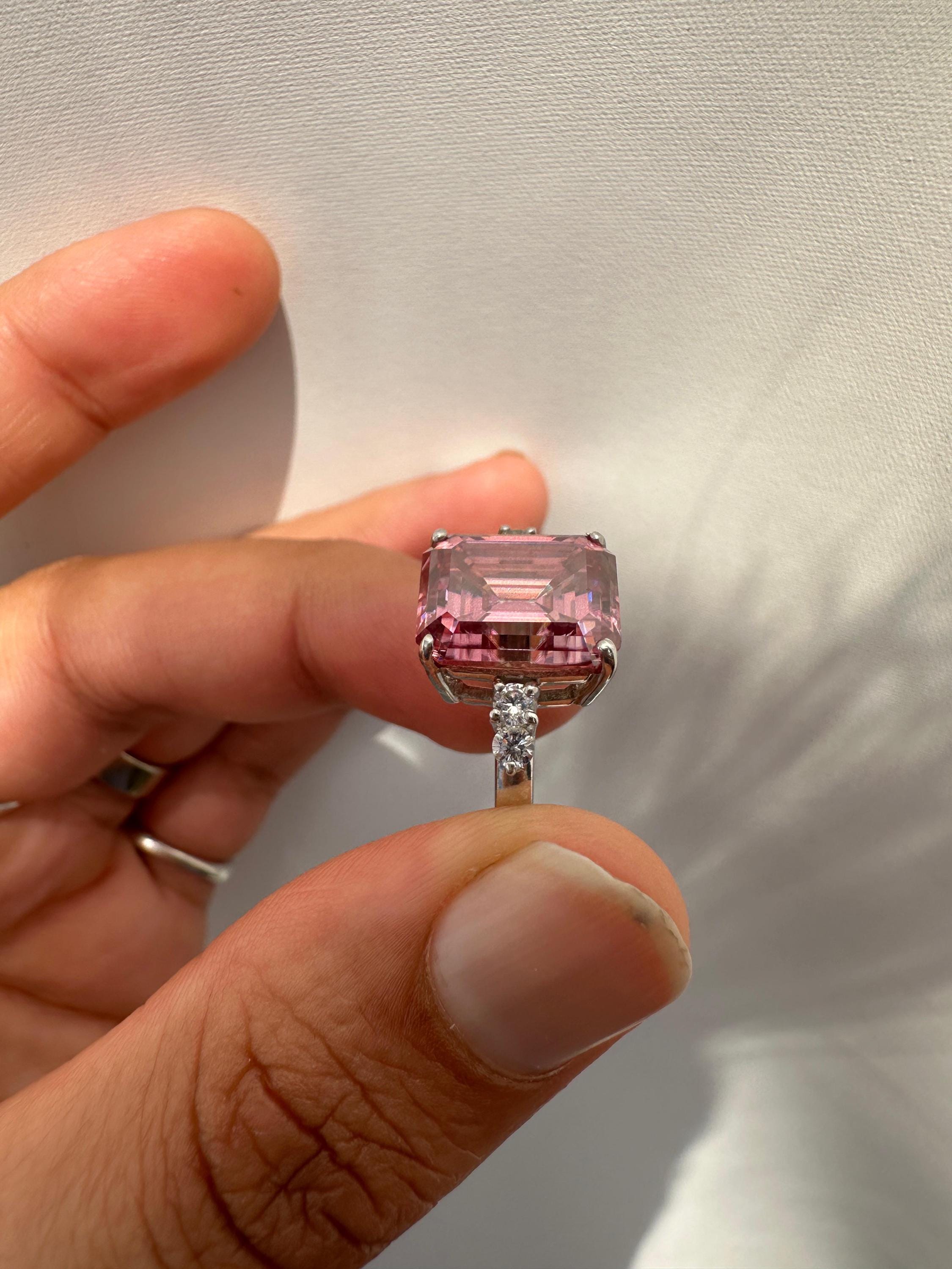 5 CT Pink Moissanite Ring, 14K White Gold, Luxury Engagement Ring Gift for Her