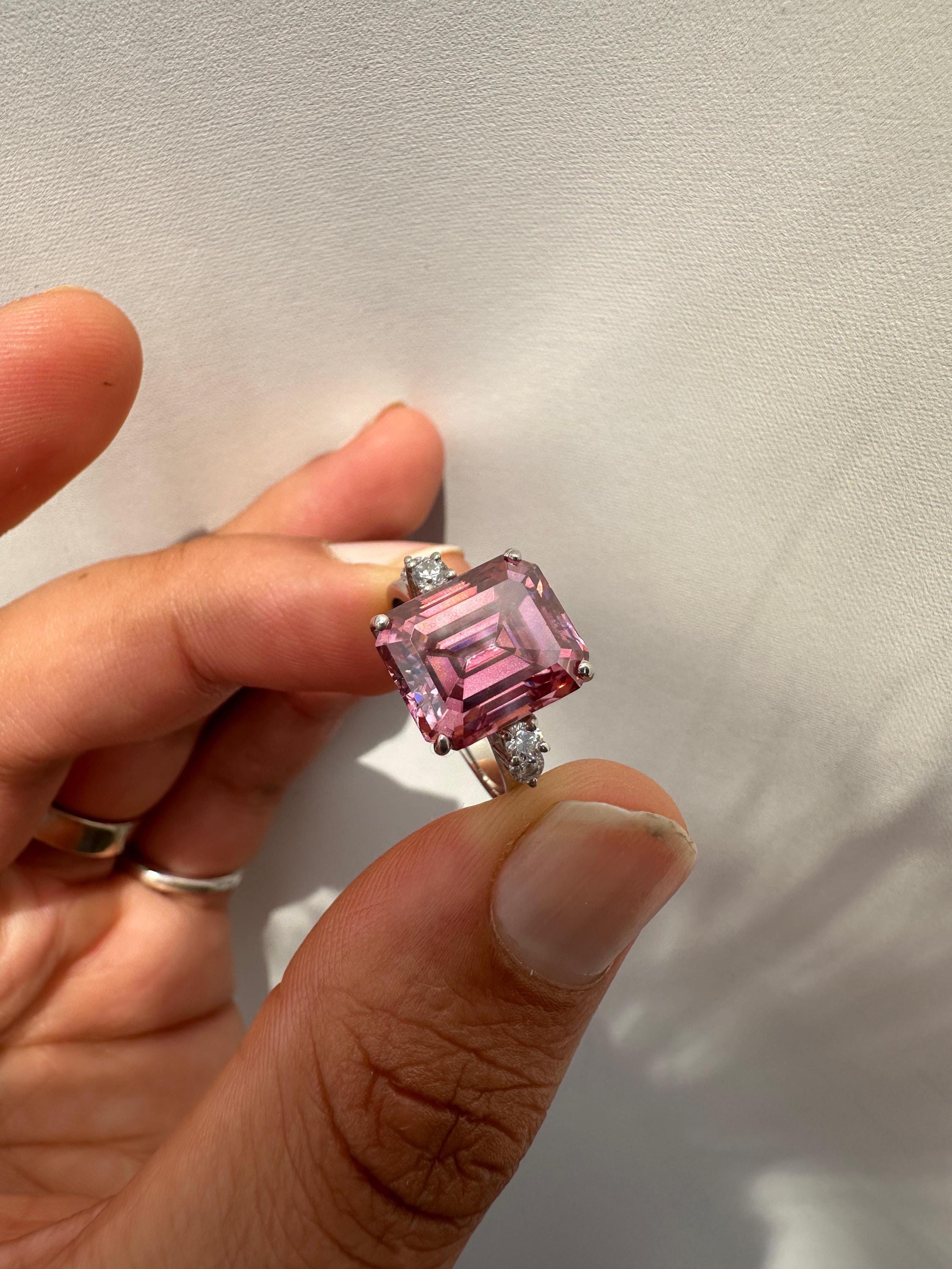 5 CT Pink Moissanite Ring, 14K White Gold, Luxury Engagement Ring Gift for Her