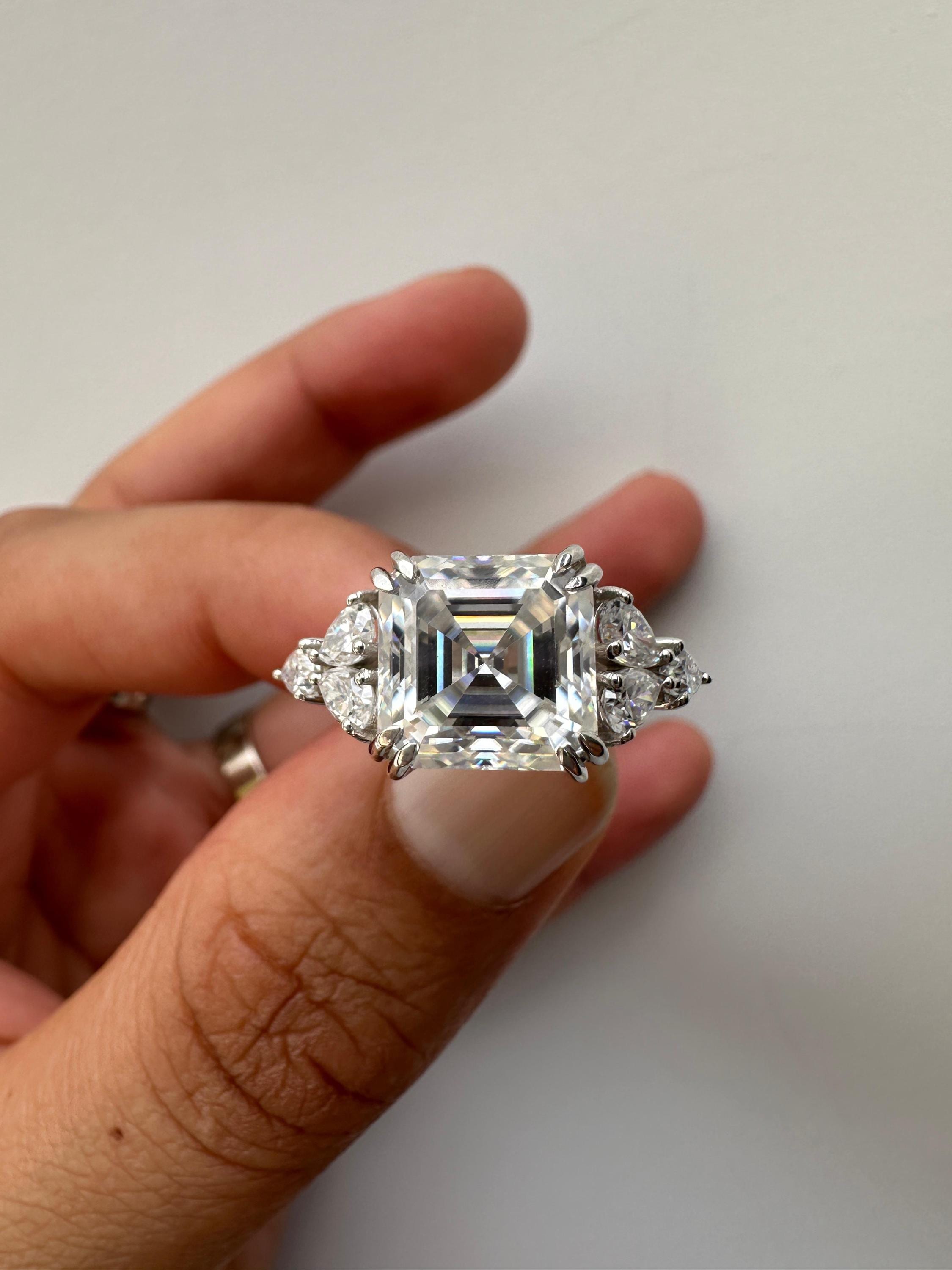 5 CT Asscher Cut Moissanite Engagement Ring | 14k White Gold, Luxury gift of her