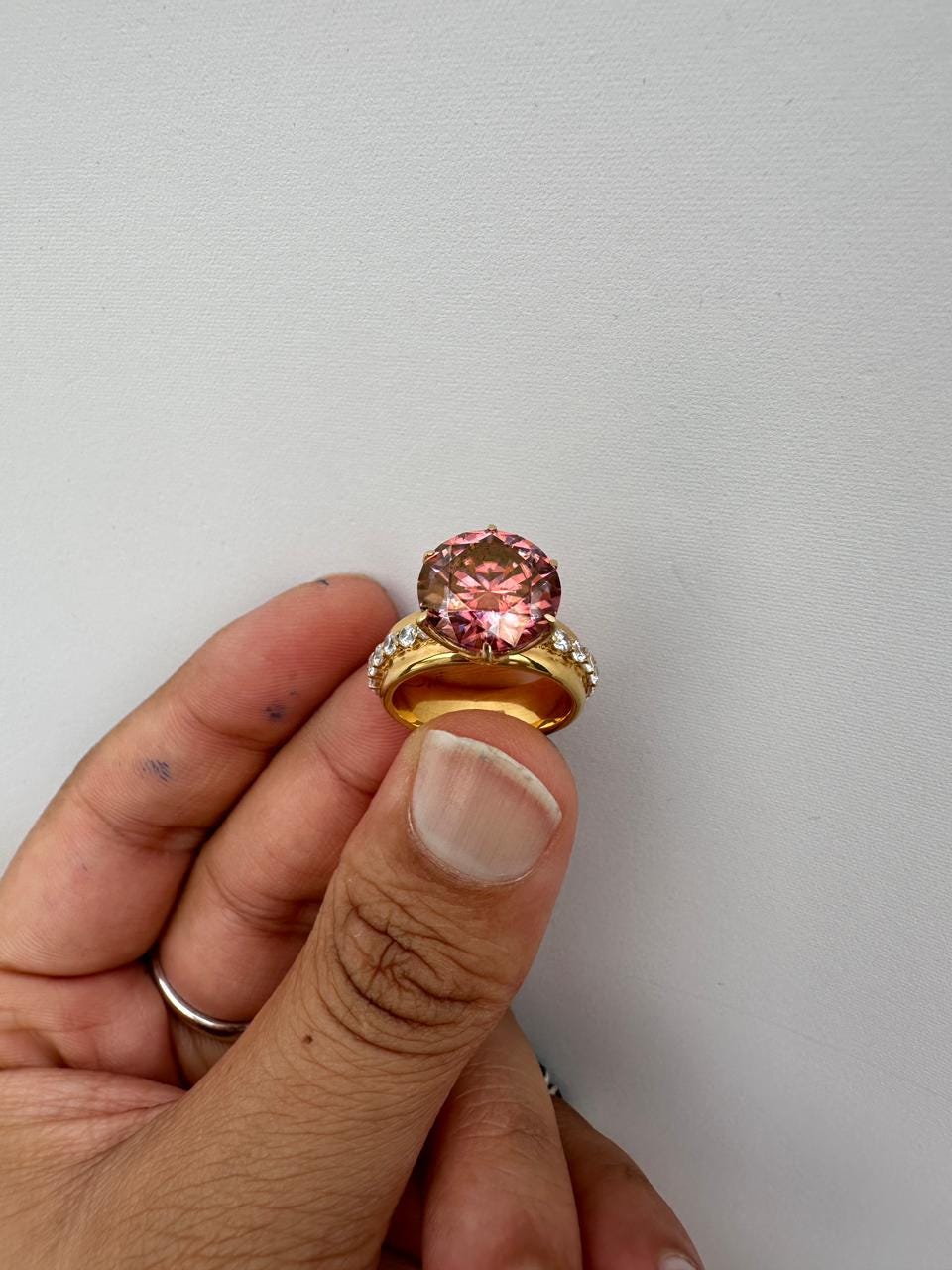 6 Ct Pink Red Moissanite Lotus Ring, 14K Yellow Gold Engagement Statement Ring