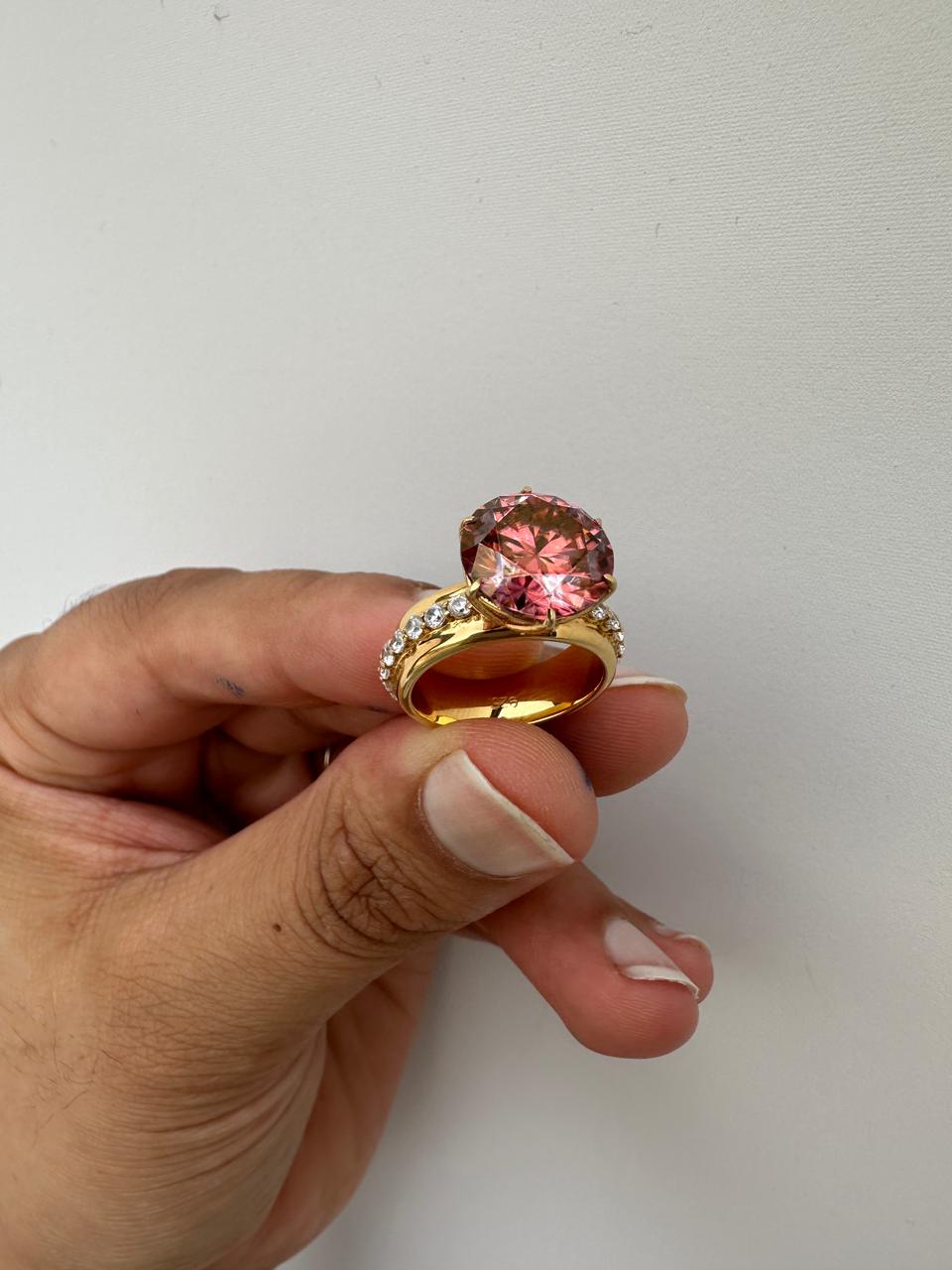 6 Ct Pink Red Moissanite Lotus Ring, 14K Yellow Gold Engagement Statement Ring