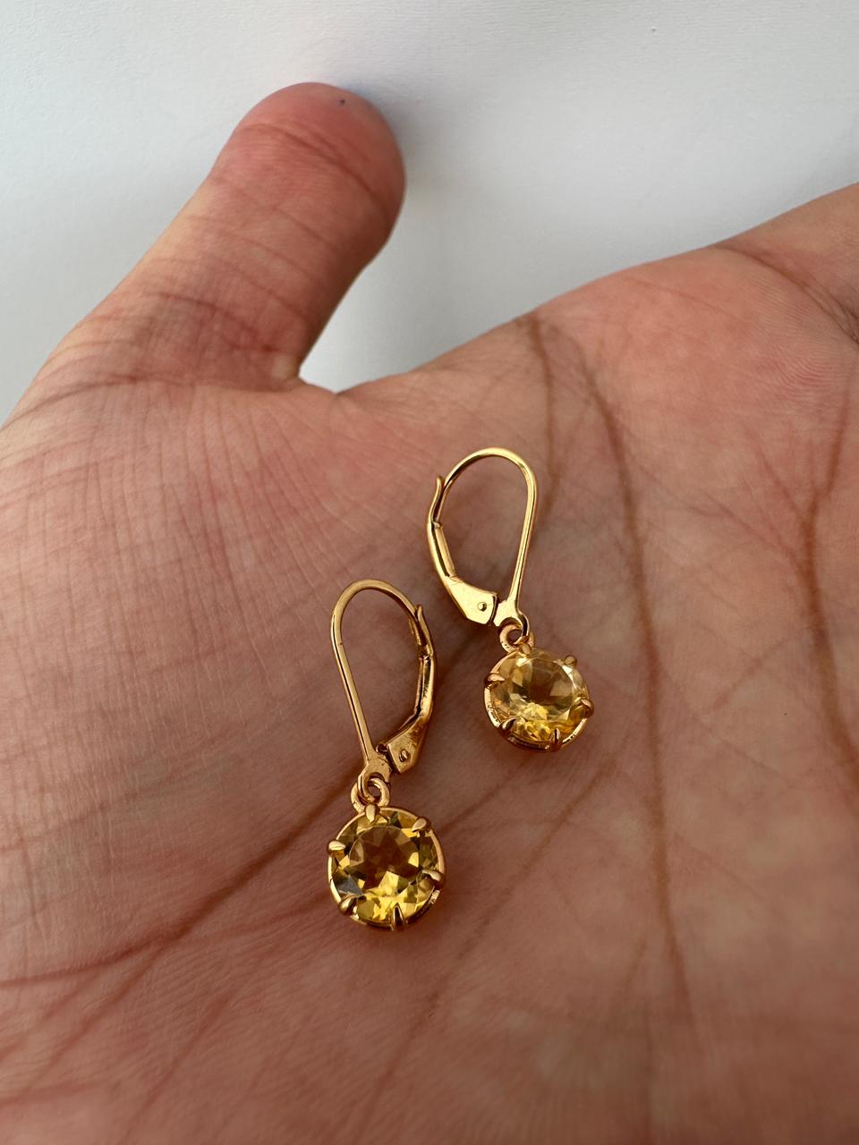 14K Gold Citrine Drop Earrings, 2 Ct Natural Gemstone, November Birthstone Gift