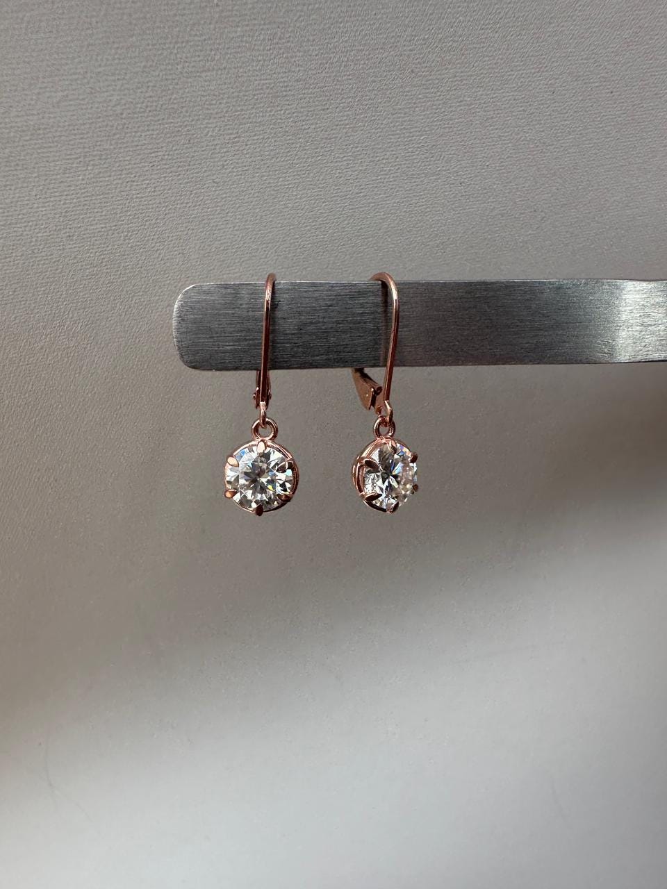14k Rose Gold Moissanite Drop Earrings | Lever Back Dangle Jewelry for Gift