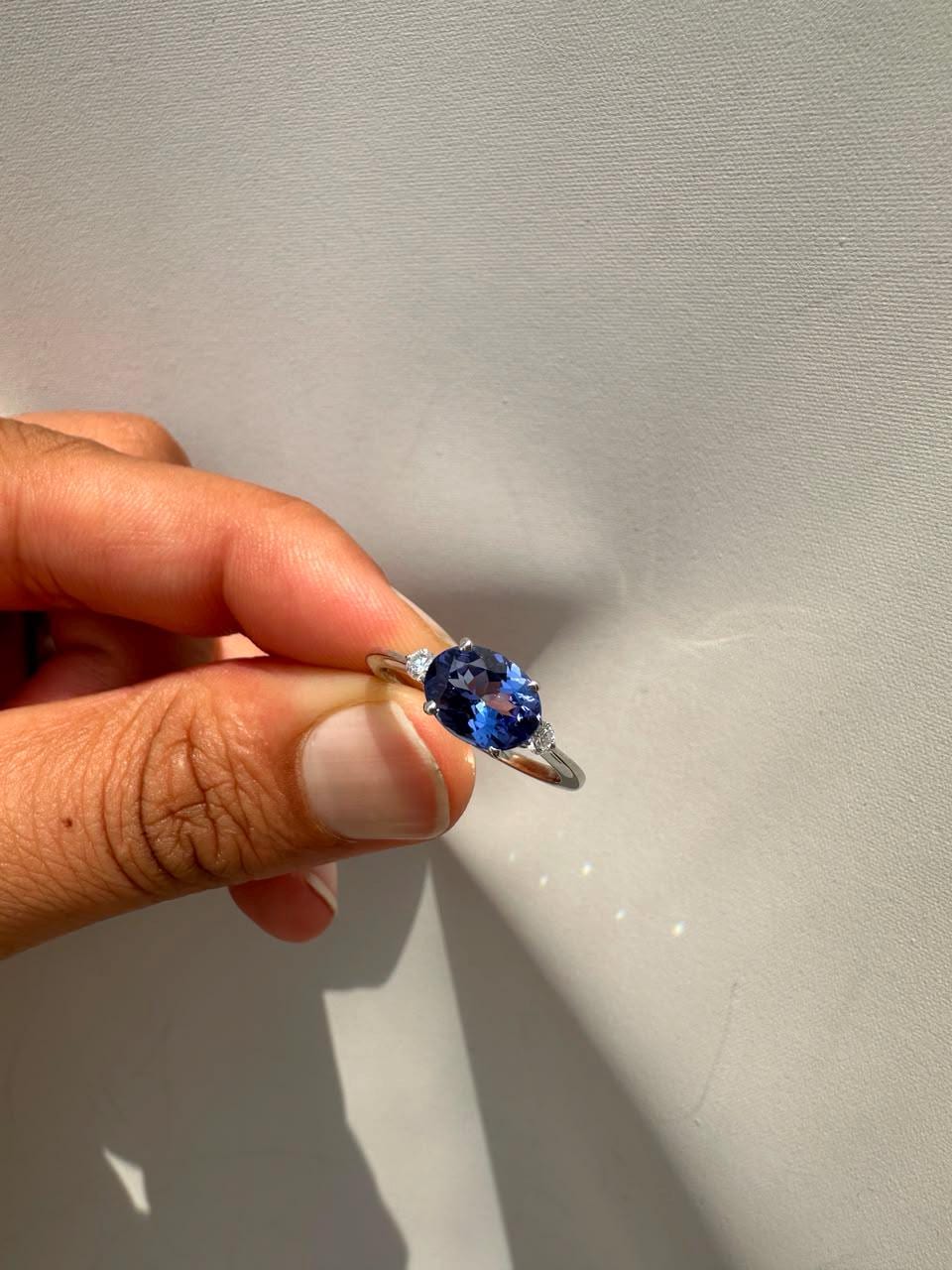Natural Tanzanite Oval Engagement Ring | 2CT 14K White Gold, Modern Promise Ring for Her