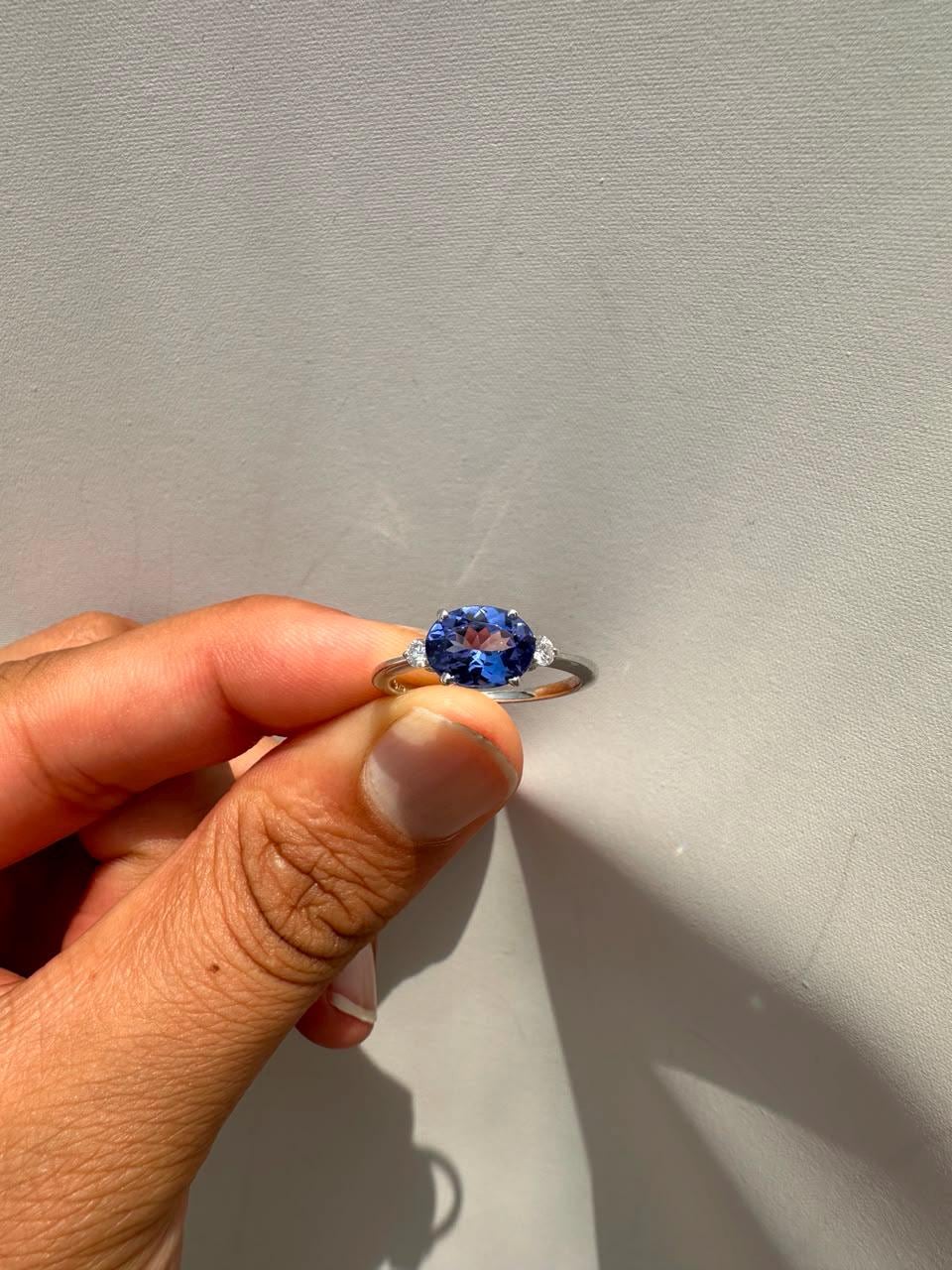 Natural Tanzanite Oval Engagement Ring | 2CT 14K White Gold, Modern Promise Ring for Her