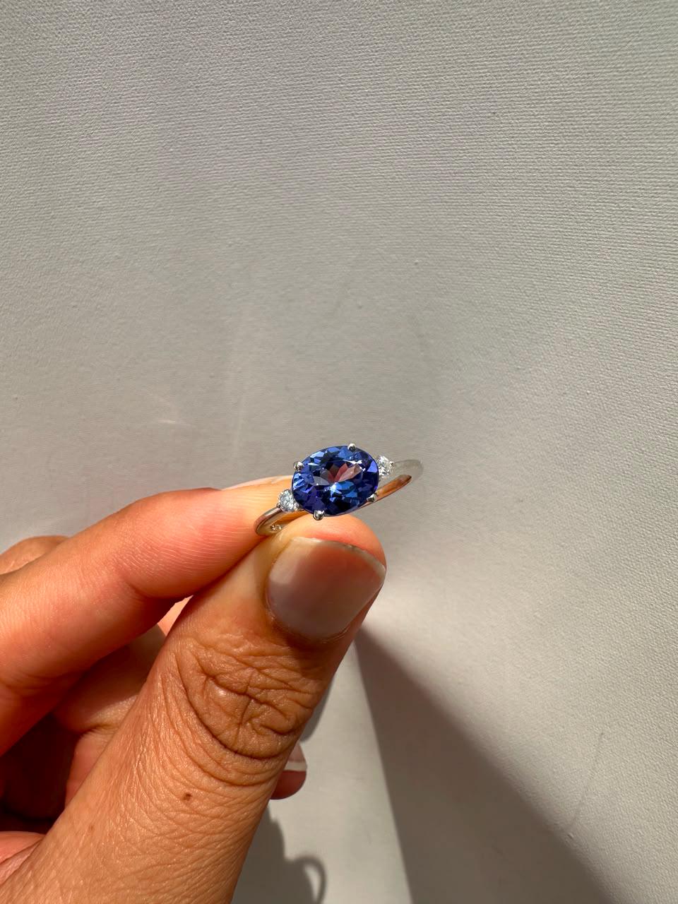 Natural Tanzanite Oval Engagement Ring | 2CT 14K White Gold, Modern Promise Ring for Her
