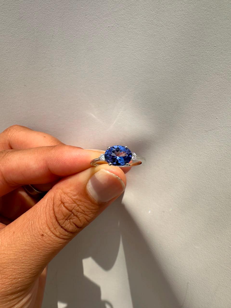 Natural Tanzanite Oval Engagement Ring | 2CT 14K White Gold, Modern Promise Ring for Her