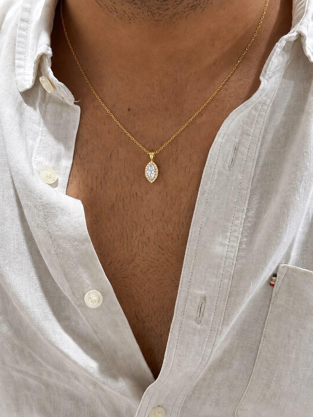 Marquise Moissanite Halo Pendant Necklace | 1.5 CT 14K Yellow Gold, Luxury Gift for Her