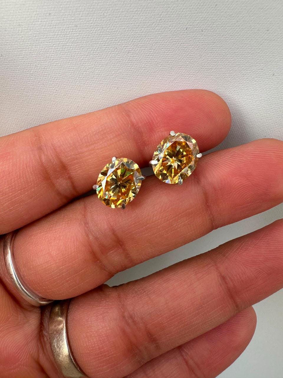 8 CT Oval Yellow Moissanite Solitaire Stud Earrings, 14K White Gold Statement Jewelry