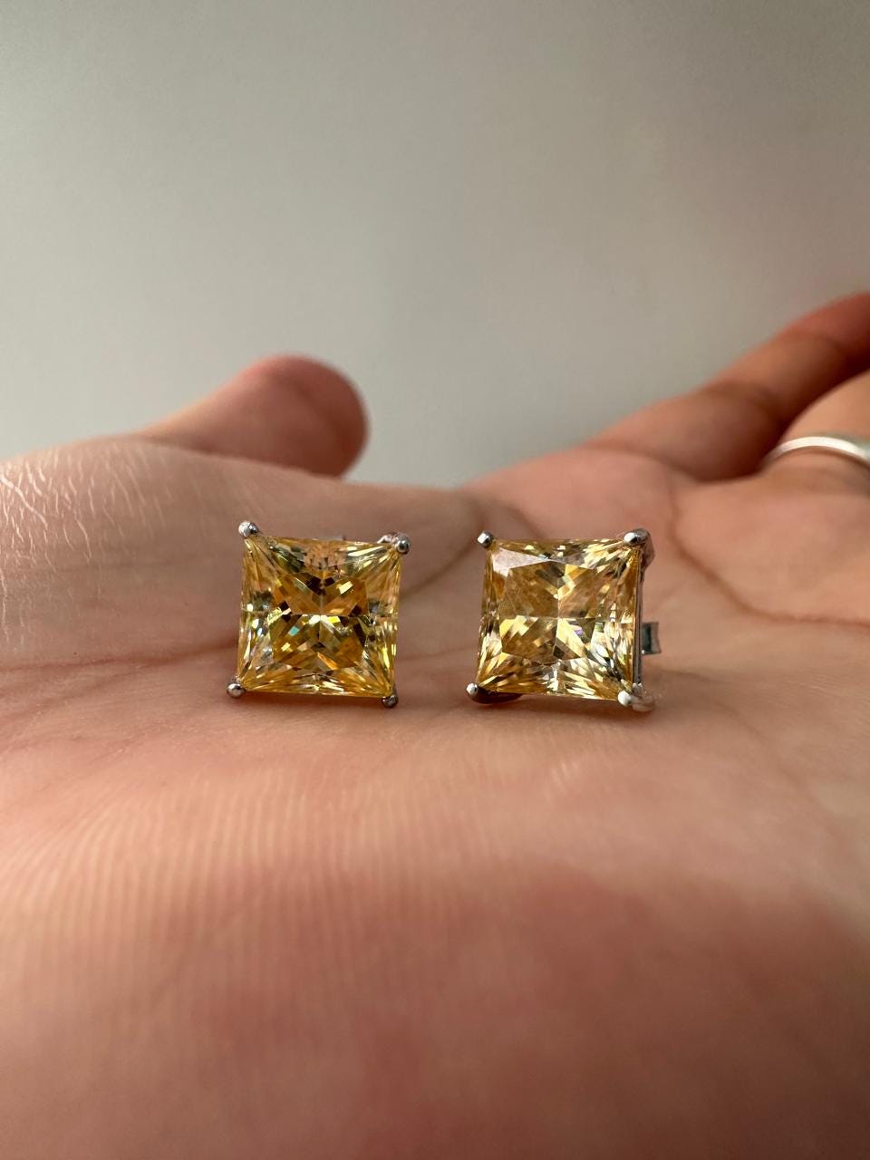 7 CT Yellow Princess Cut Moissanite Solitaire Stud Earrings, 14K Gold Unisex Jewelry