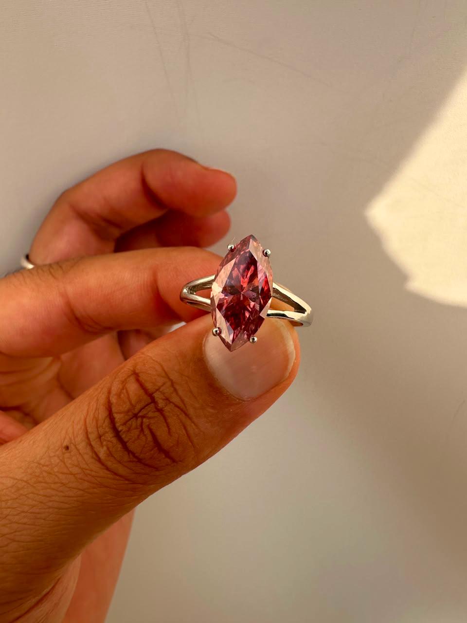 14K White Gold Marquise Pink Moissanite Engagement Ring, 5 Ct Statement Proposal Jewelry