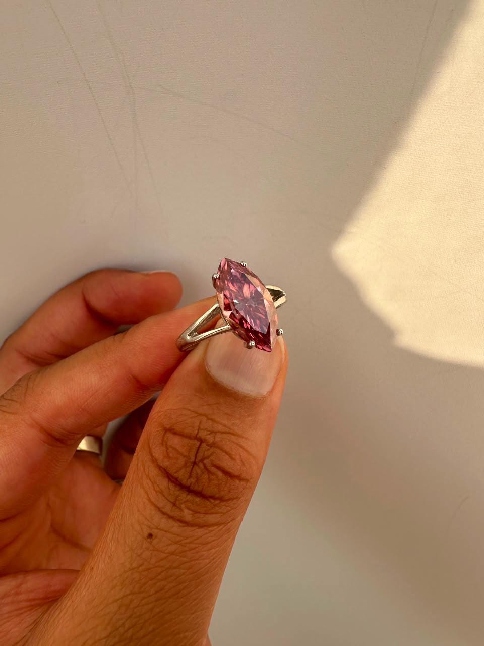 14K White Gold Marquise Pink Moissanite Engagement Ring, 5 Ct Statement Proposal Jewelry