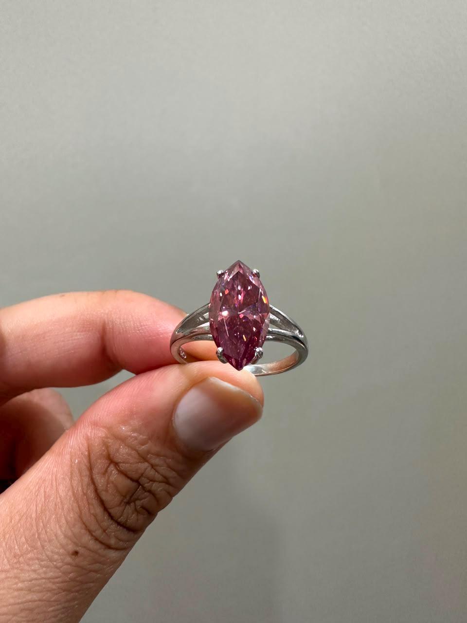 14K White Gold Marquise Pink Moissanite Engagement Ring, 5 Ct Statement Proposal Jewelry