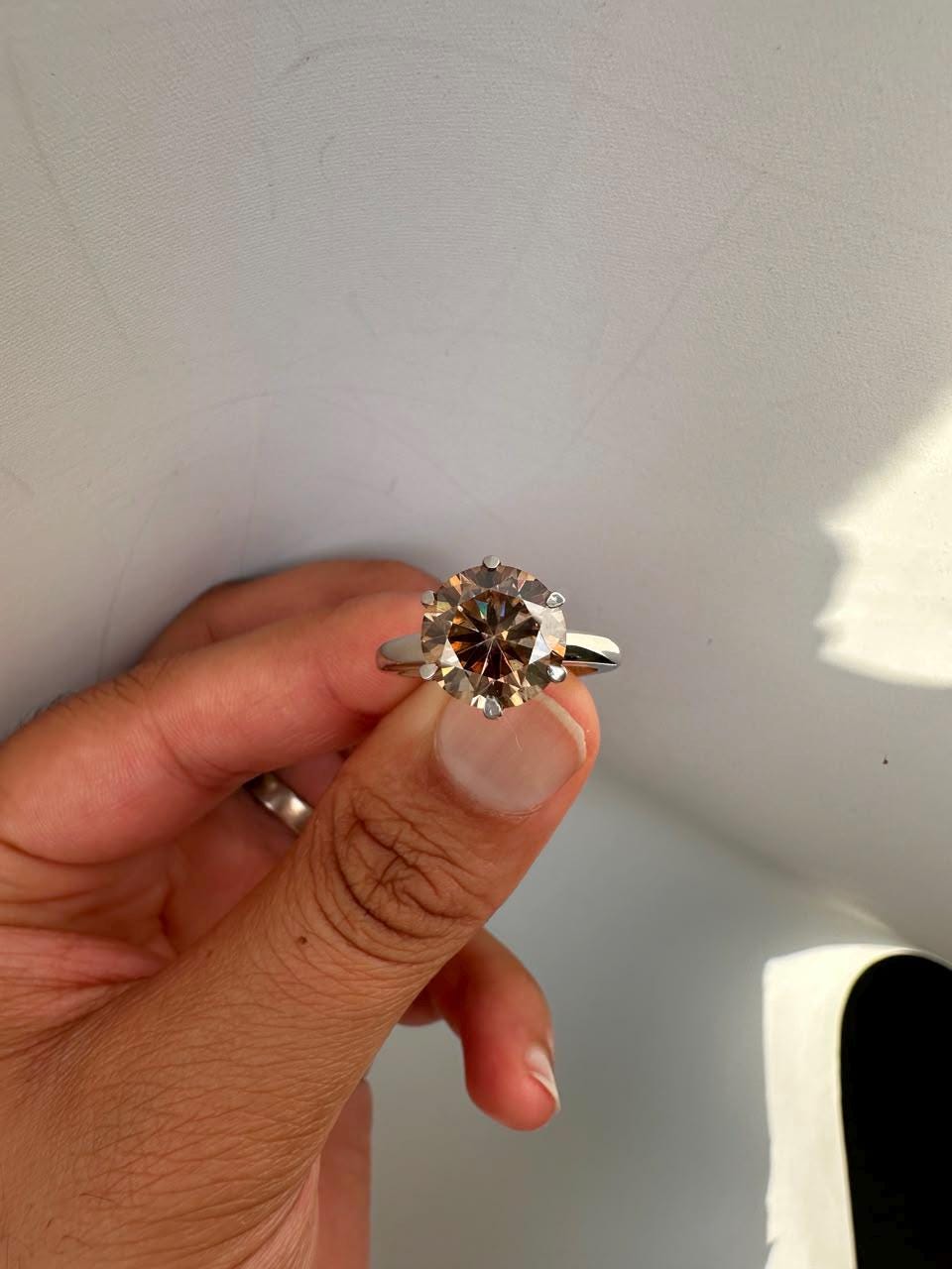 5 CT Brown Moissanite Solitaire Ring | Lotus Collet | 14K White Gold Gift for her
