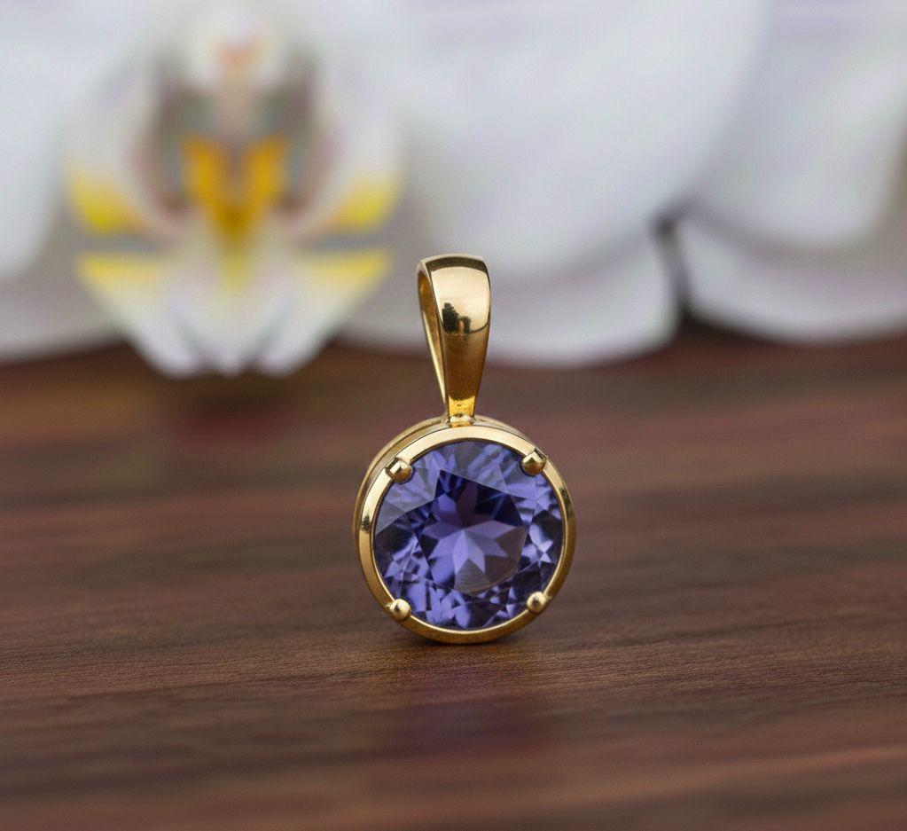 14k Gold Tanzanite Solitaire Pendant Necklace, Luxury Gift for her, December Birthstone Jewelry