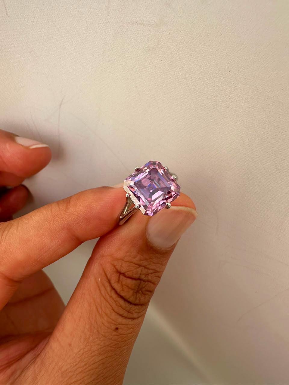 4 CT Asscher Cut Lavender Moissanite Solitaire Ring | 925 Sterling Silver, Statement Jewelry