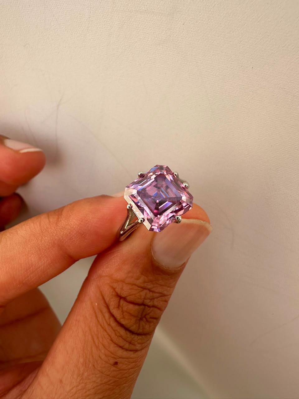 4 CT Asscher Cut Lavender Moissanite Solitaire Ring | 925 Sterling Silver, Statement Jewelry