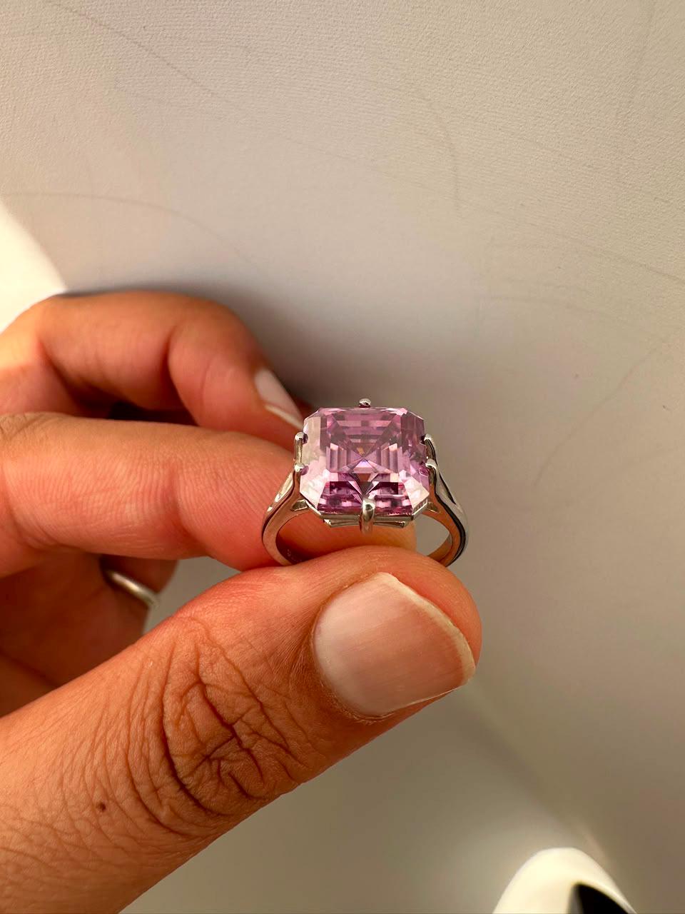 4 CT Asscher Cut Lavender Moissanite Solitaire Ring | 925 Sterling Silver, Statement Jewelry