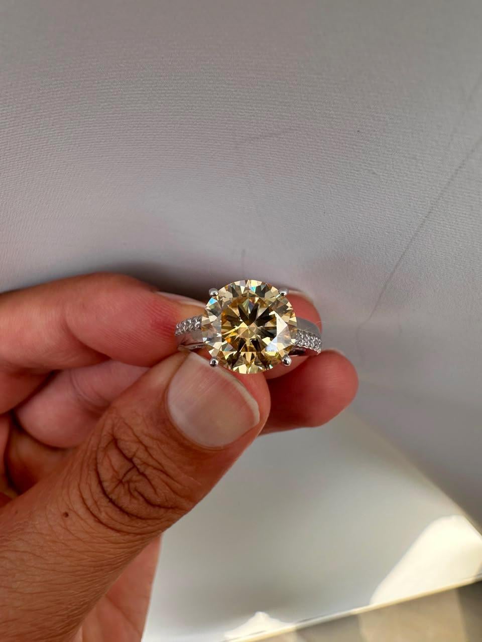 5 CT Yellow Moissanite Engagement Ring, 14K White Gold Luxury Gift for Her