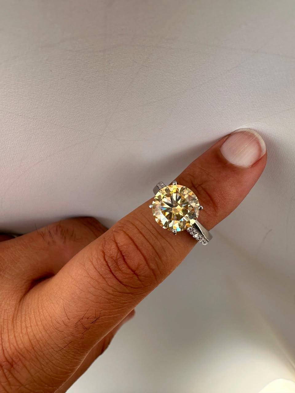 5 CT Yellow Moissanite Engagement Ring, 14K White Gold Luxury Gift for Her