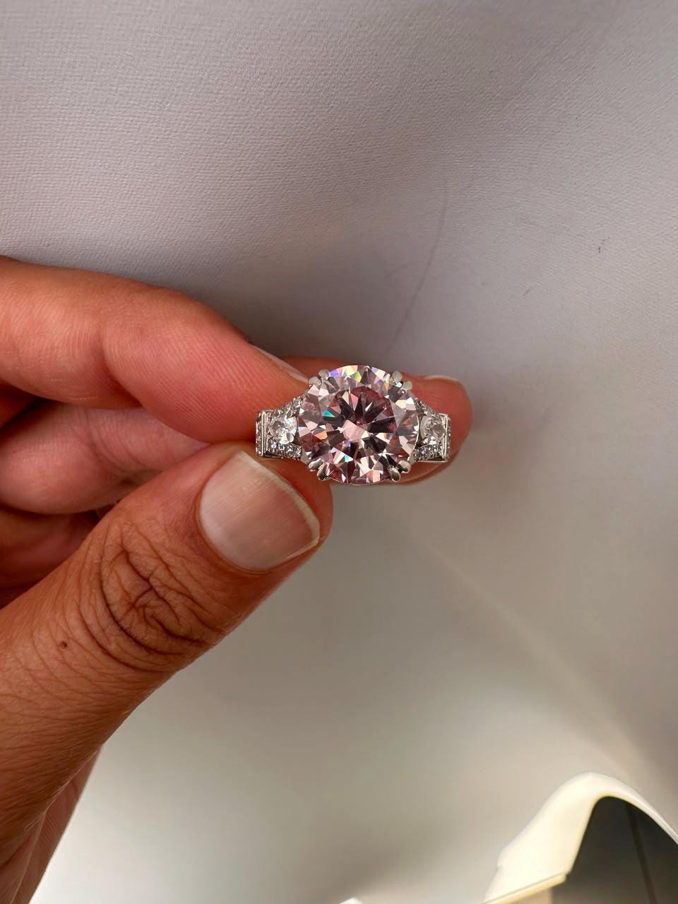 5 CT Vintage Pink Moissanite Engagement Ring, Designer Inspired Statement Ring, 14K White Gold