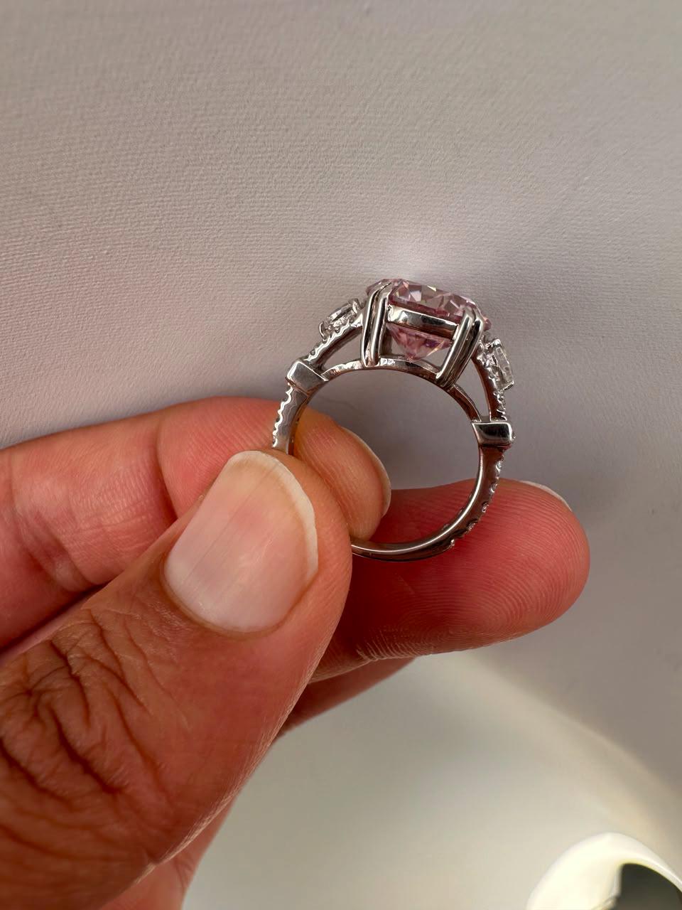 5 CT Vintage Pink Moissanite Engagement Ring, Designer Inspired Statement Ring, 14K White Gold