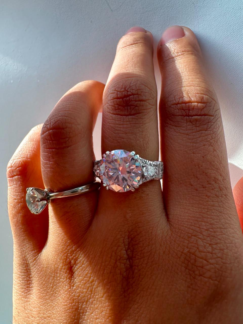 5 CT Vintage Pink Moissanite Engagement Ring, Designer Inspired Statement Ring, 14K White Gold