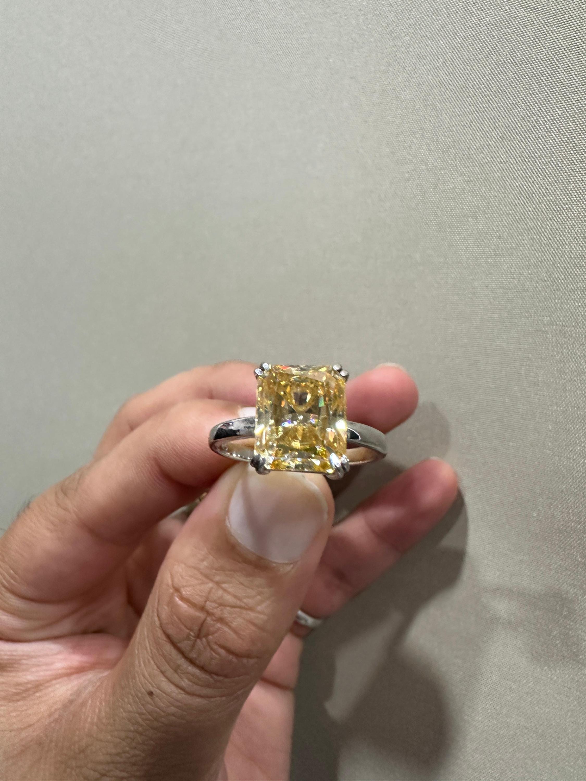 7 CT Radiant Moissanite Solitaire Ring | 14K White Gold Yellow Gemstone Band