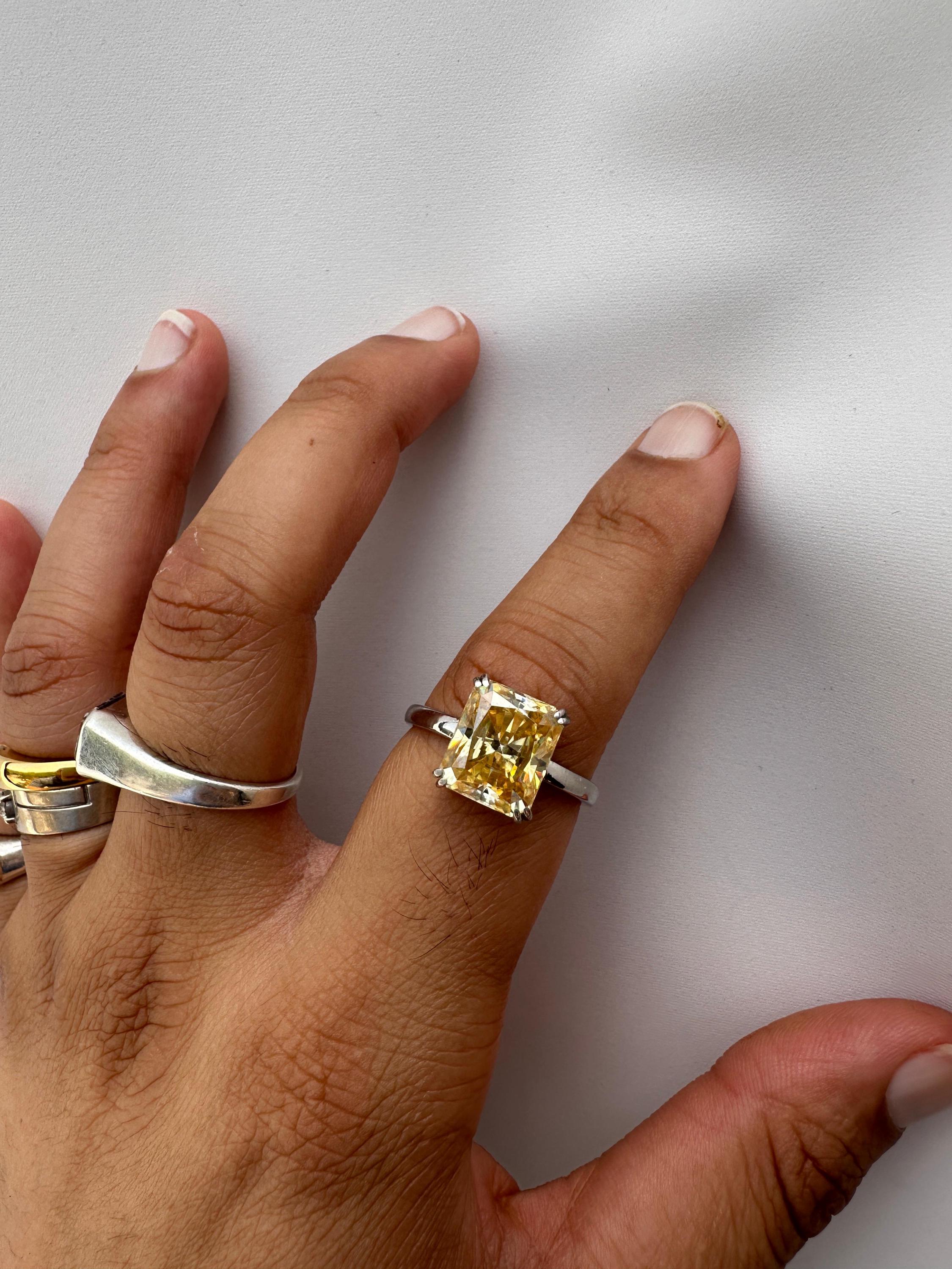 7 CT Radiant Moissanite Solitaire Ring | 14K White Gold Yellow Gemstone Band