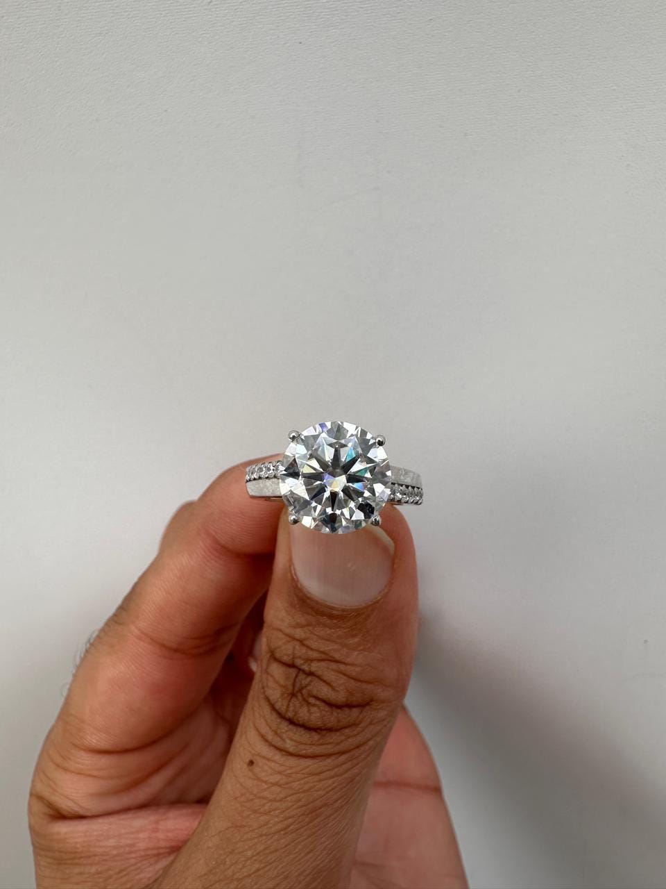 5 CT Round Moissanite Engagement Ring, 14K White Gold Solitaire, D Color VVS1 Clarity