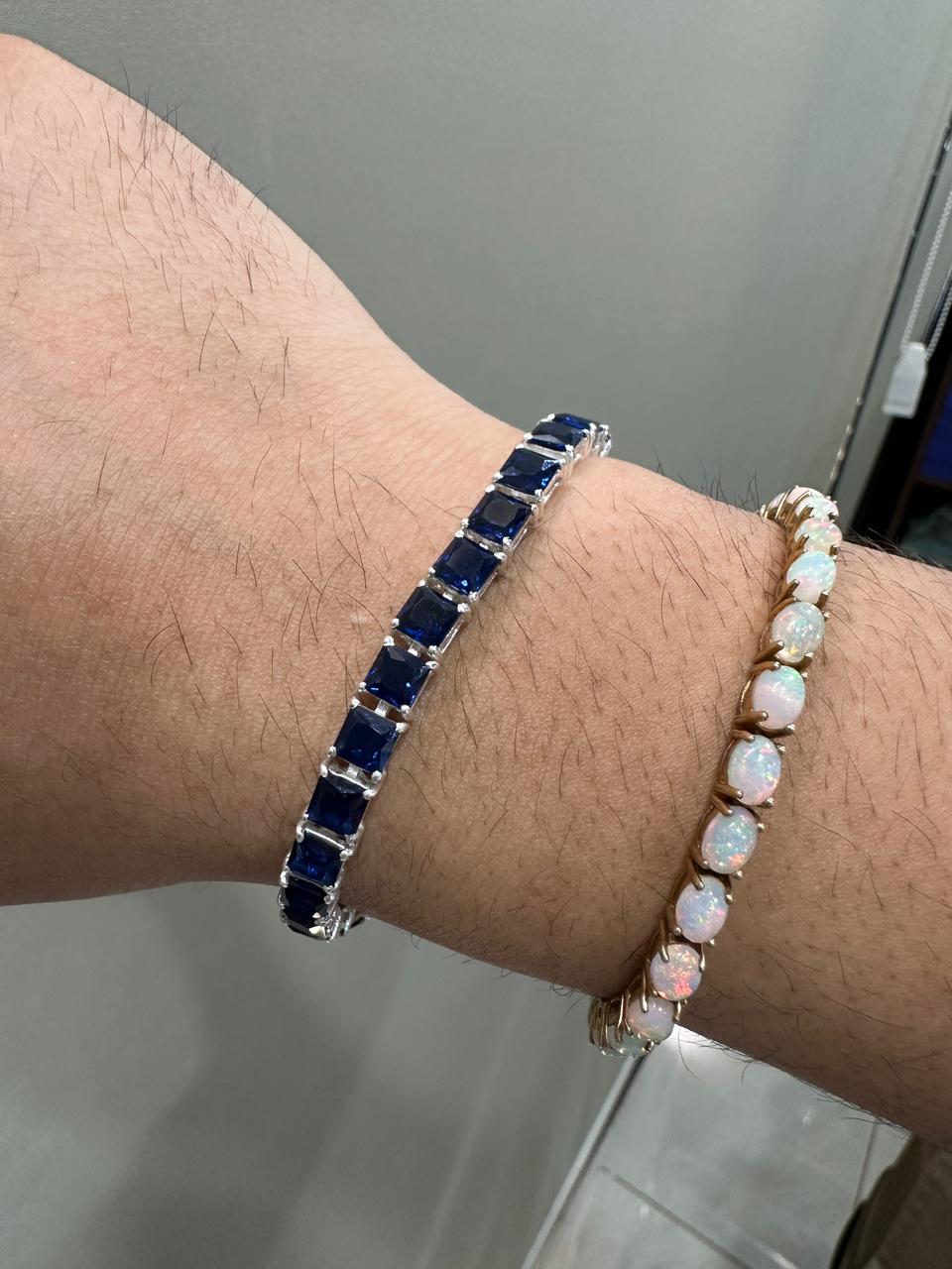 Royal Blue Sapphire Tennis Bracelet | 925 Sterling Silver, Luxury Gift for him