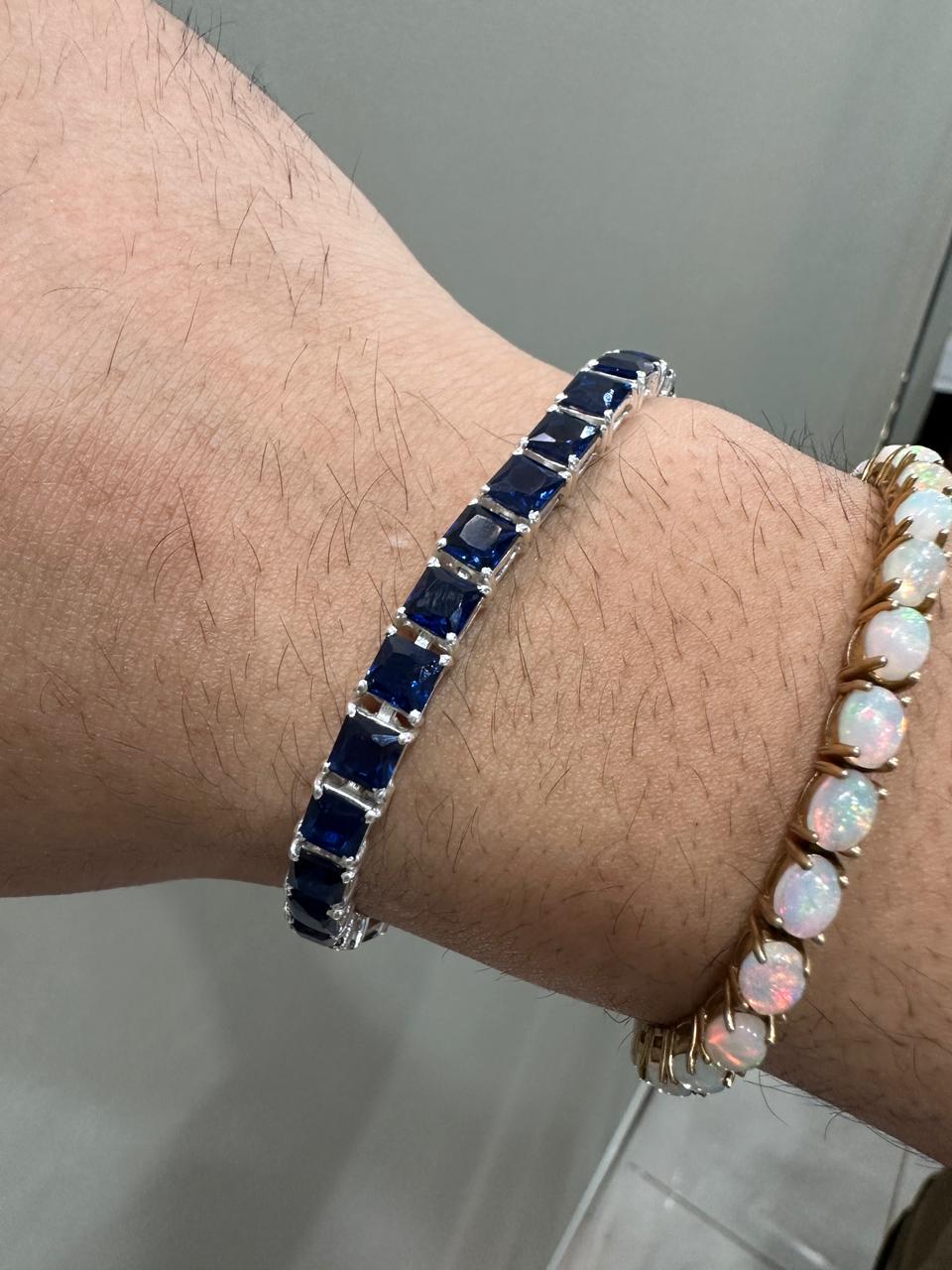Royal Blue Sapphire Tennis Bracelet | 925 Sterling Silver, Luxury Gift for him
