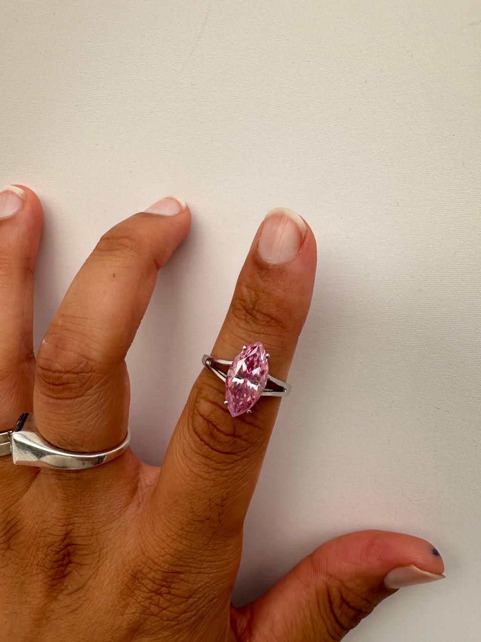 Dreamy Pink Marquise Moissanite Engagement Ring, 14K White Gold Solitaire 5 CT