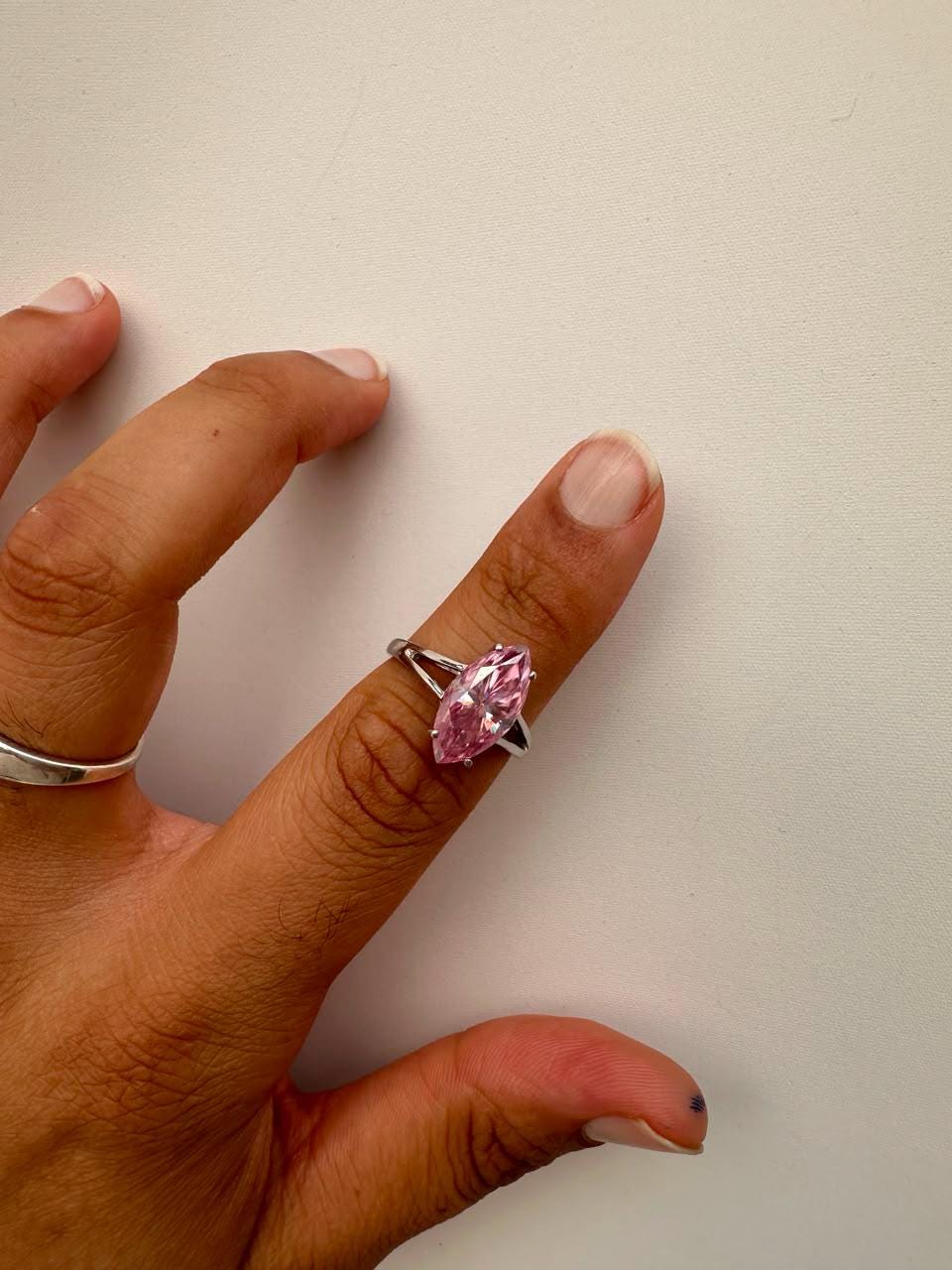 Dreamy Pink Marquise Moissanite Engagement Ring, 14K White Gold Solitaire 5 CT