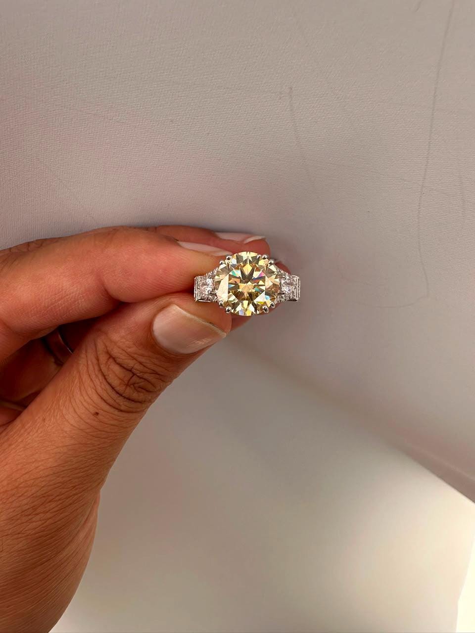 Vintage Yellow Moissanite Engagement Ring, 5 CT 14K White Gold Antique Style Ring